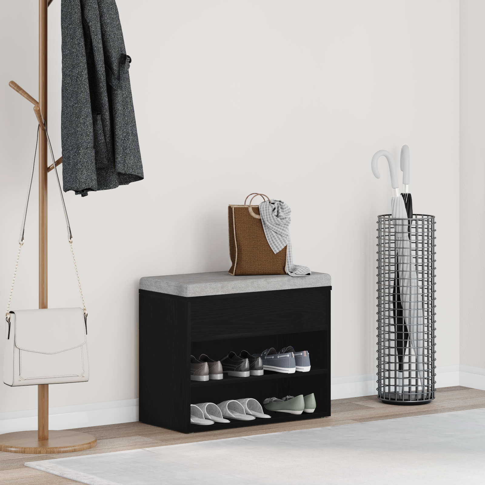Halbankje 60x30x45 cm bewerkt hout zwart eikenkleurig