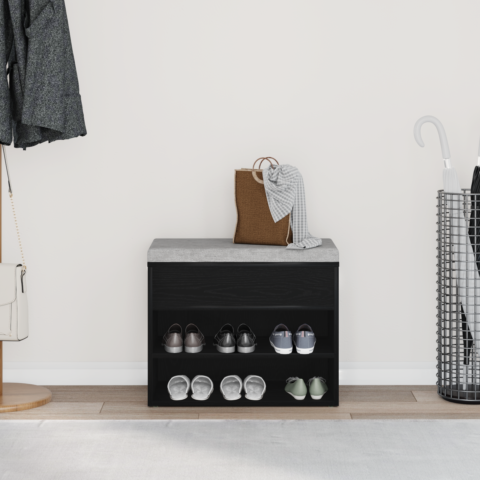 Hall Bench Black Oak 60x30x45 cm Engineered Wood - Image 4