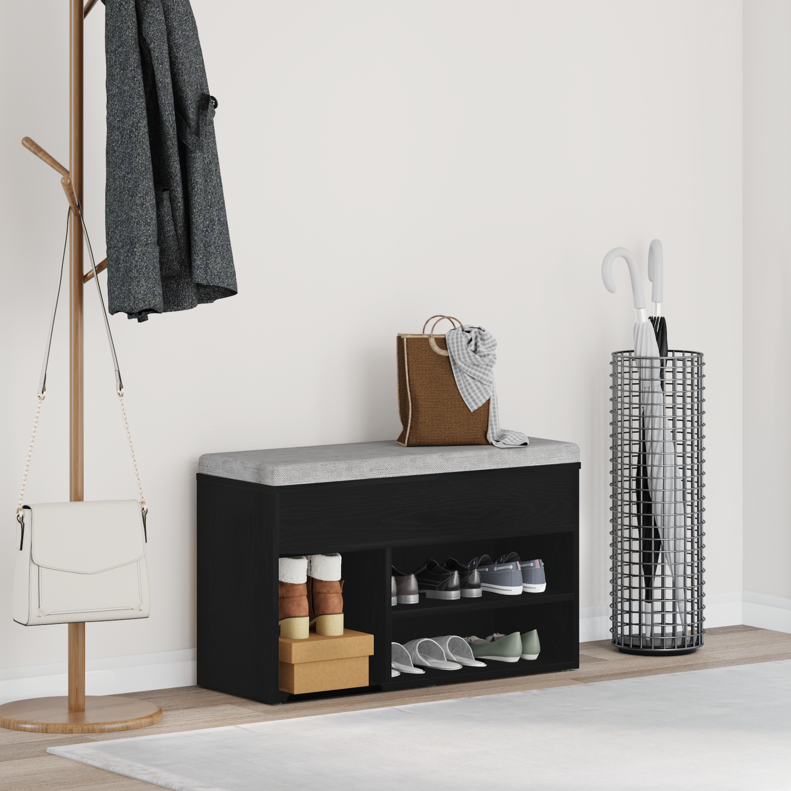 Halbankje 60x30x45 cm bewerkt hout zwart eikenkleurig