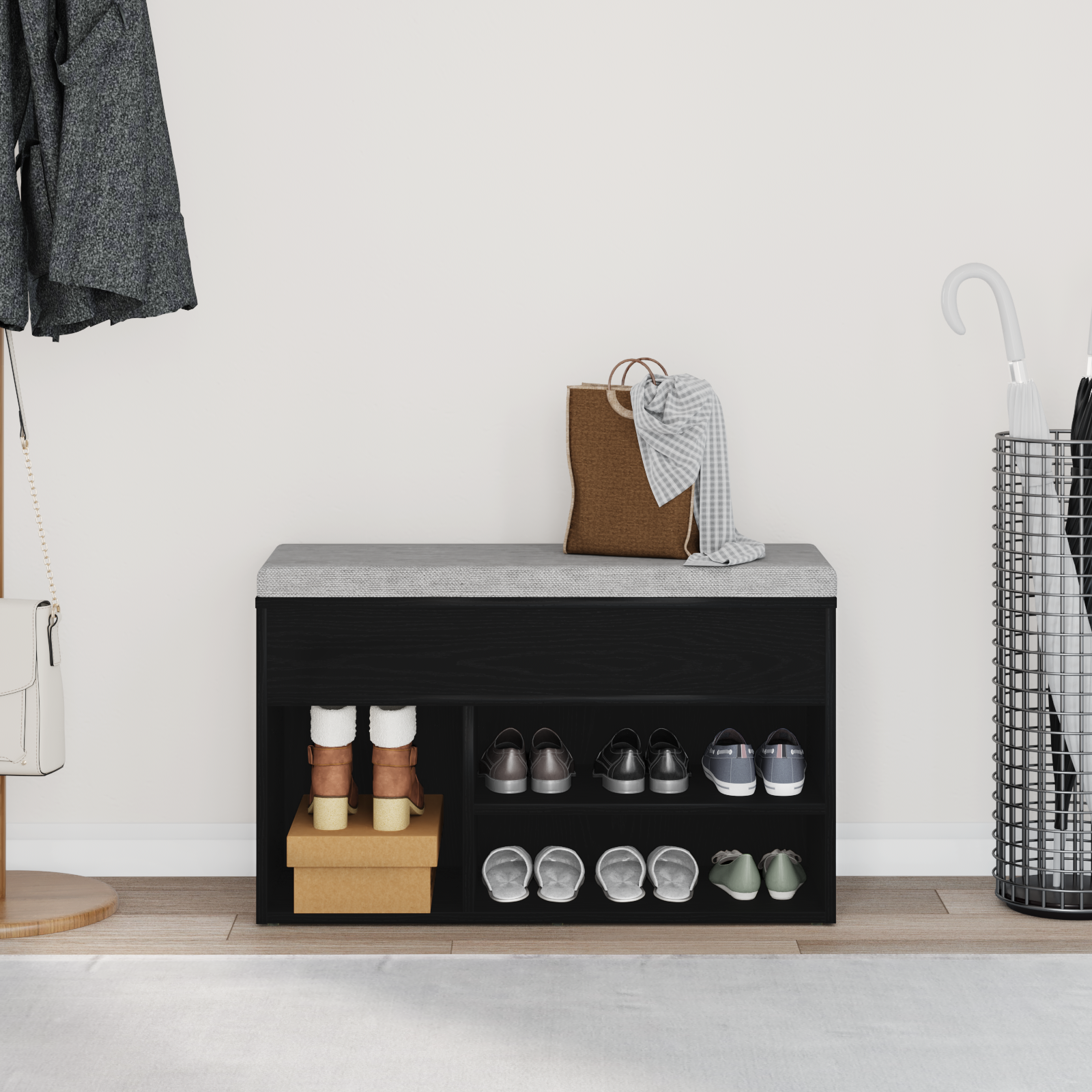 Hall Bench Black Oak 60x30x45 cm Engineered Wood - Image 4