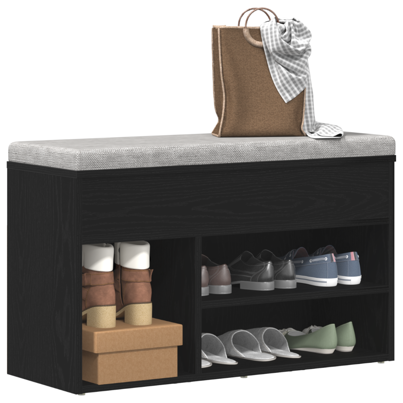 Hall Bench Black Oak 60x30x45 cm Engineered Wood - Image 3