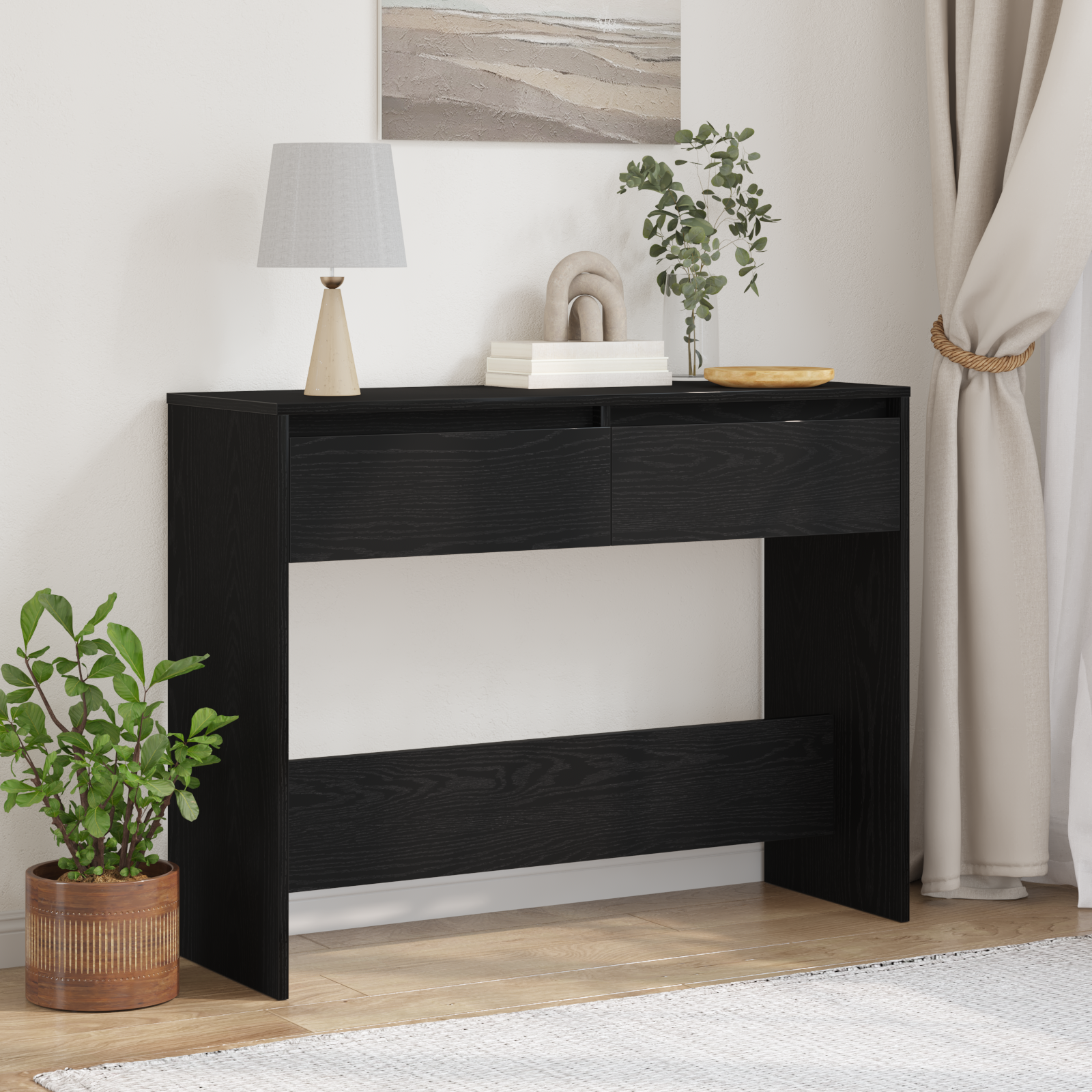 Black Oak Console Table - 100x35x76.5 cm - Engineered Wood - Image 4