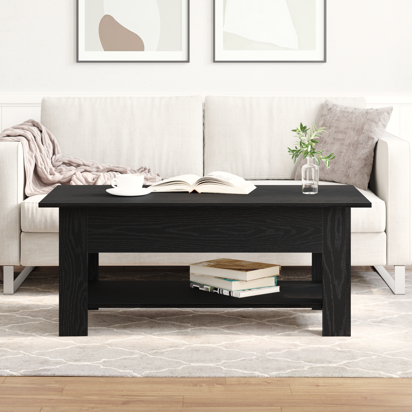 Coffee Table in Black Oak, 102x55x42 cm, Made from Engineered Wood