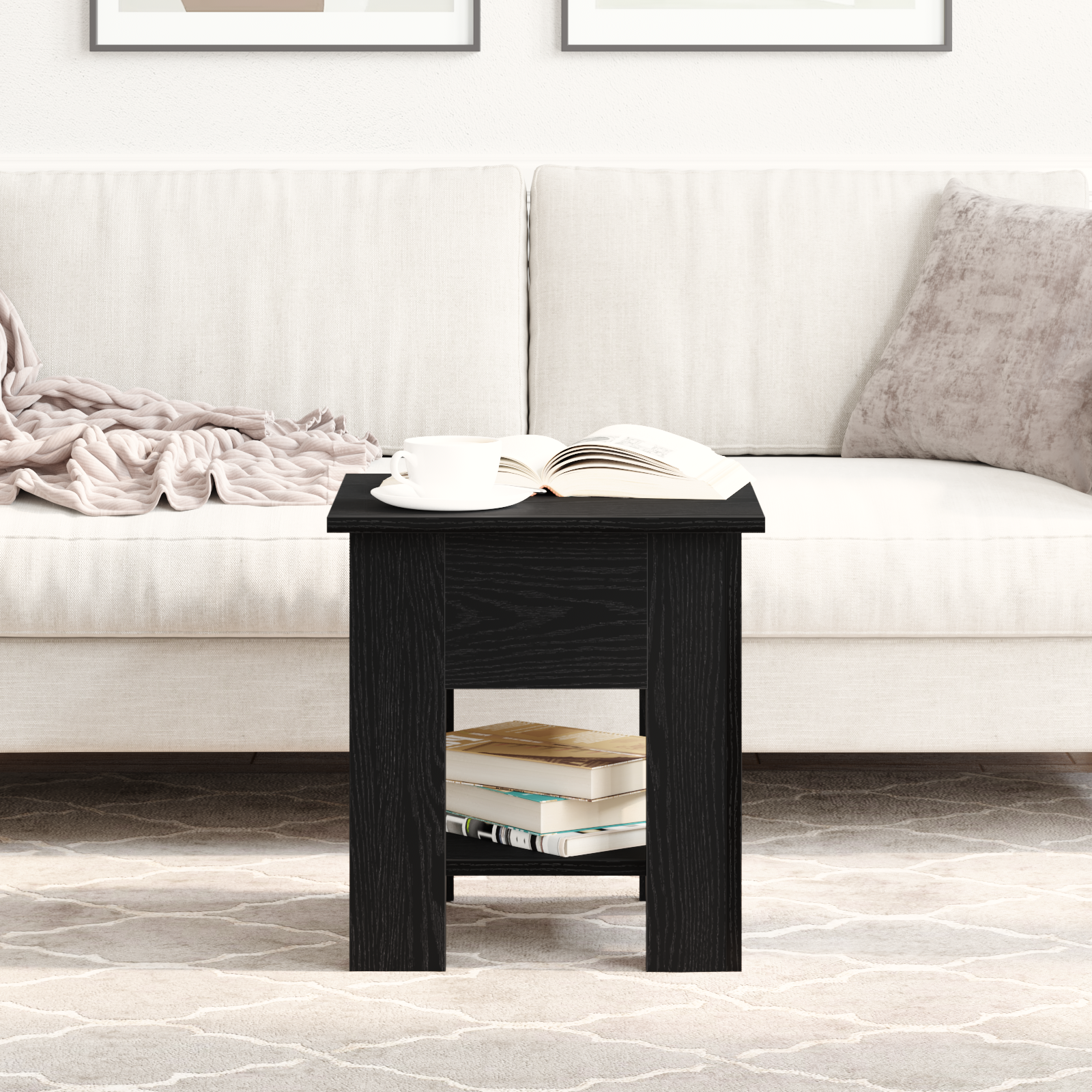 Coffee Table Black Oak 40x40x42 cm Engineered Wood