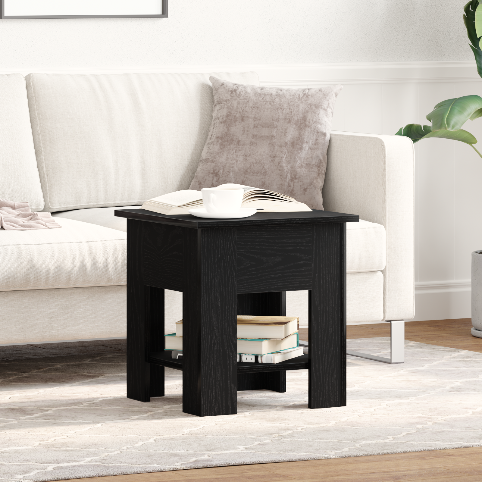 Coffee Table Black Oak 40x40x42 cm Engineered Wood - Image 4