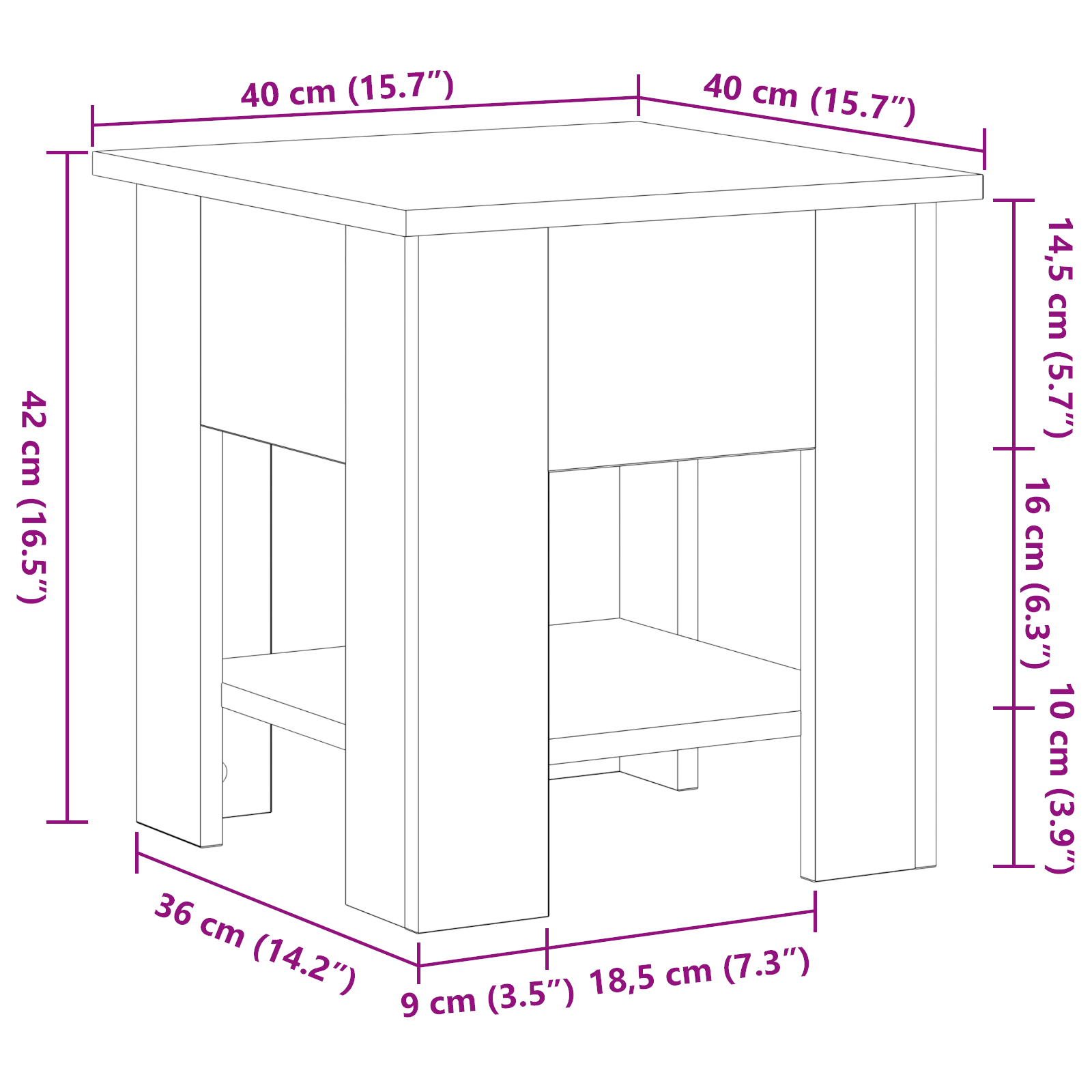 Coffee Table Black Oak 40x40x42 cm Engineered Wood - Image 9