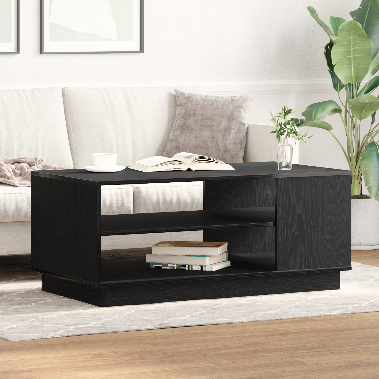 Black Oak Coffee Table 102x55x43 cm Made from Engineered Wood - Image 4