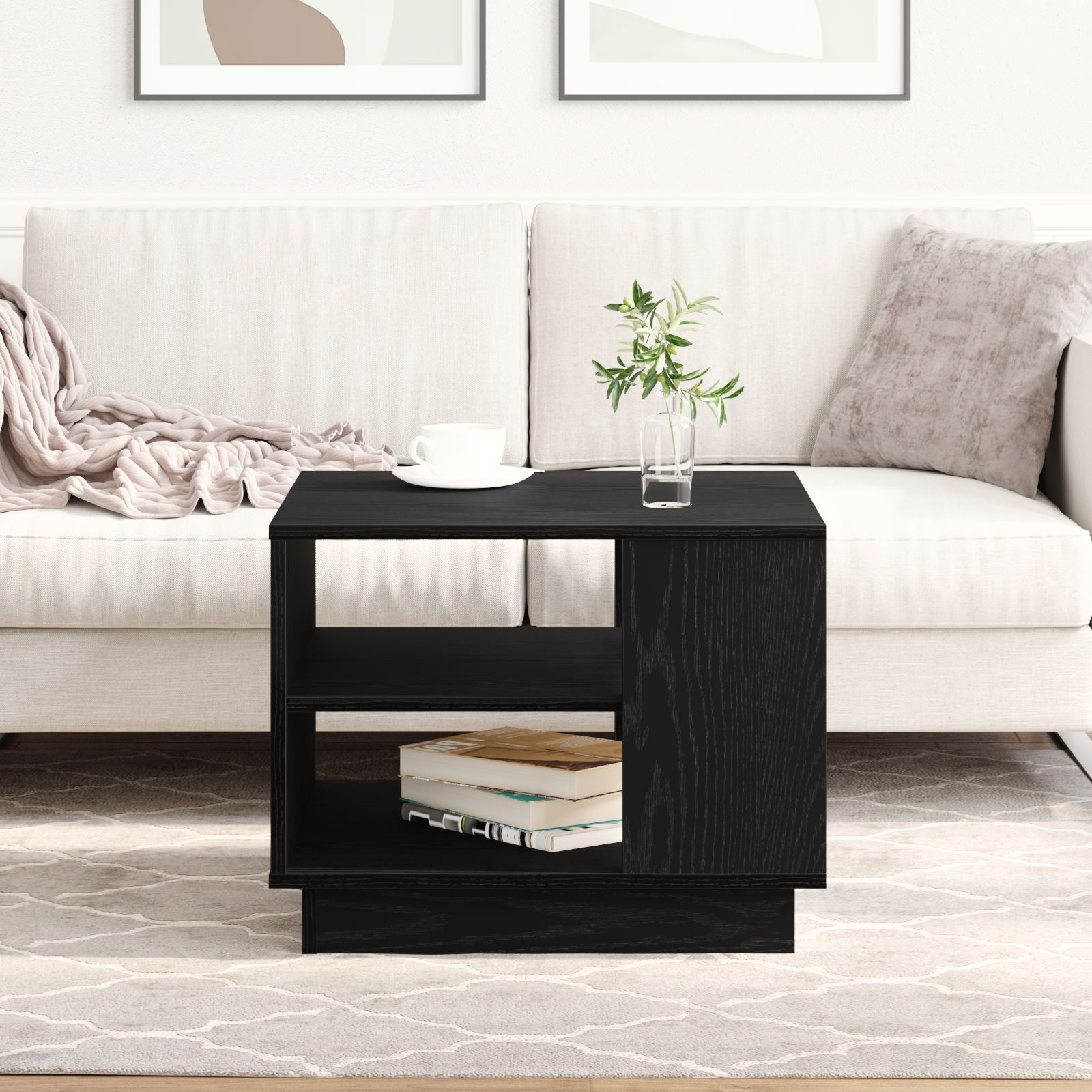 Black Oak Coffee Table 55x55x42 cm Made of Engineered Wood