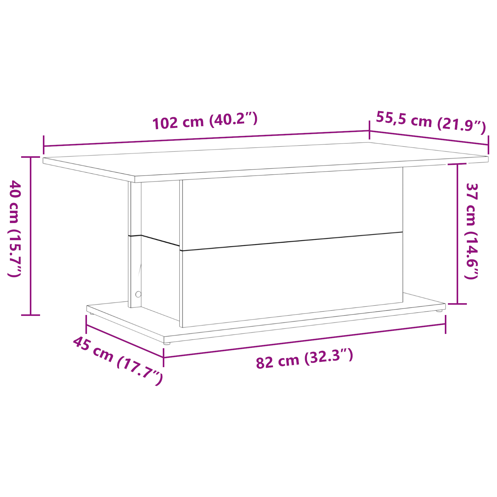 Coffee Table Black Oak 102x55,5x40 cm cm Engineered Wood - Image 8