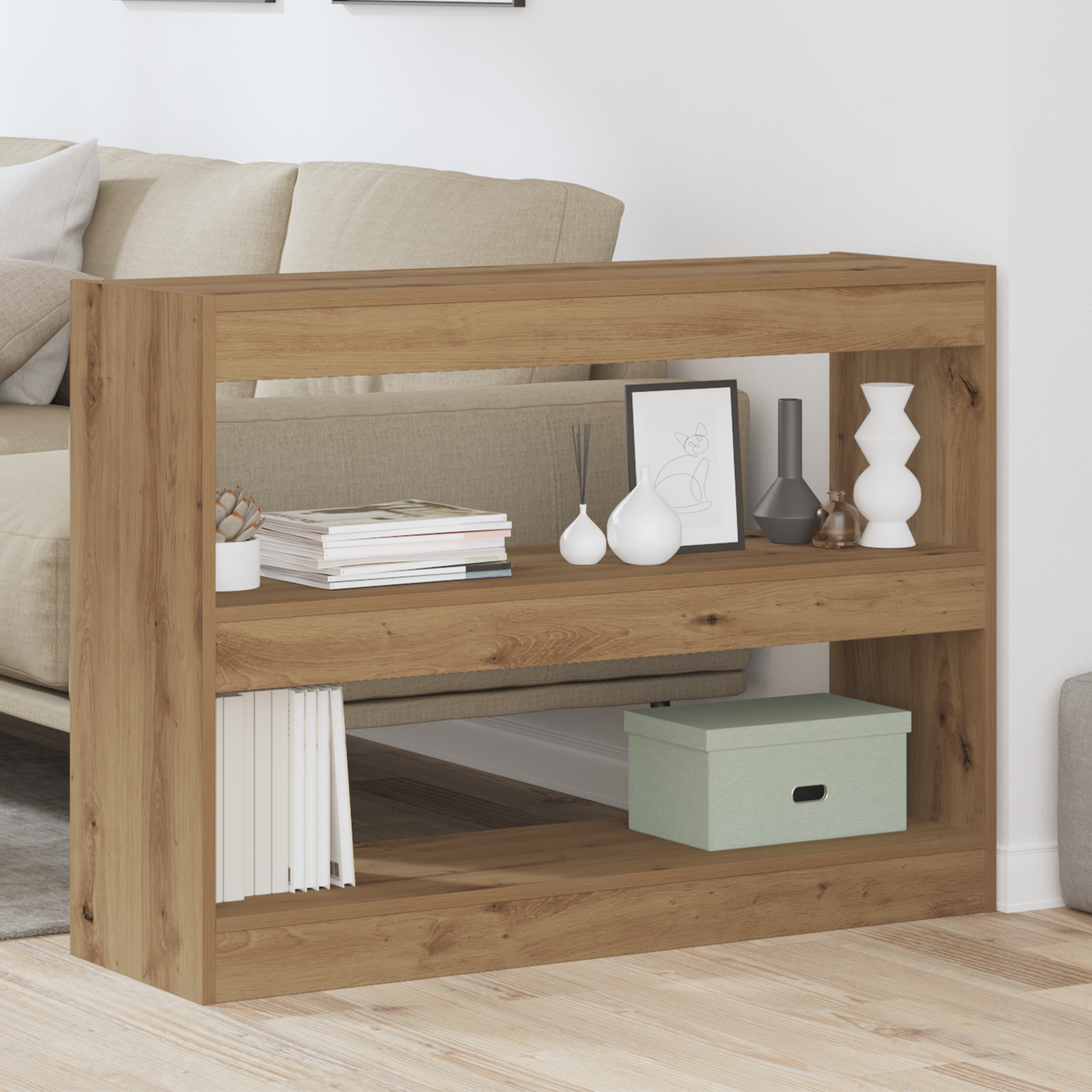 Bookcase/Room Divider - Artisan Oak - 100x30x72 cm - Made from Engineered Wood - Image 4