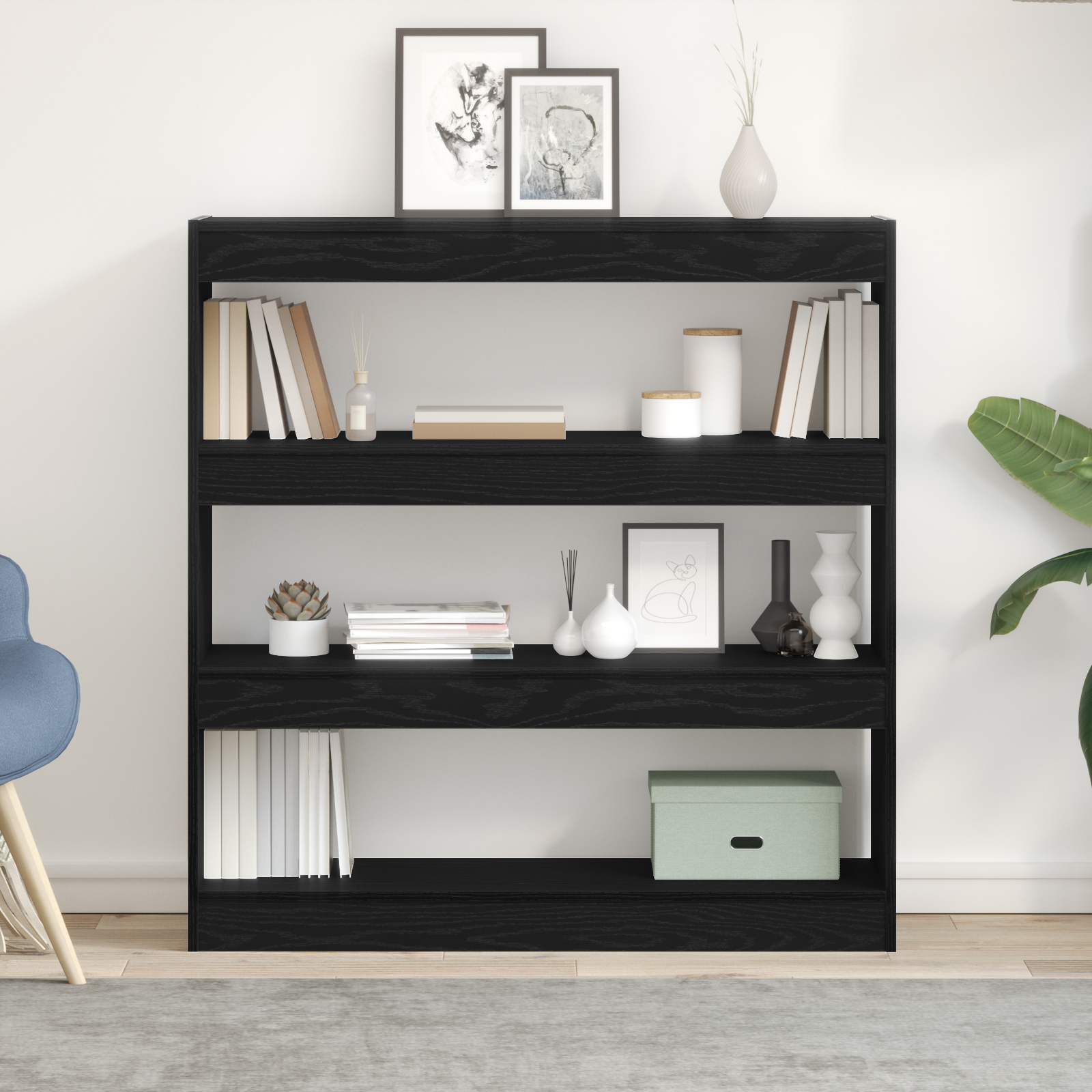 Book Cabinet/Room Divider Black Oak 100x30x103cm Engineered Wood