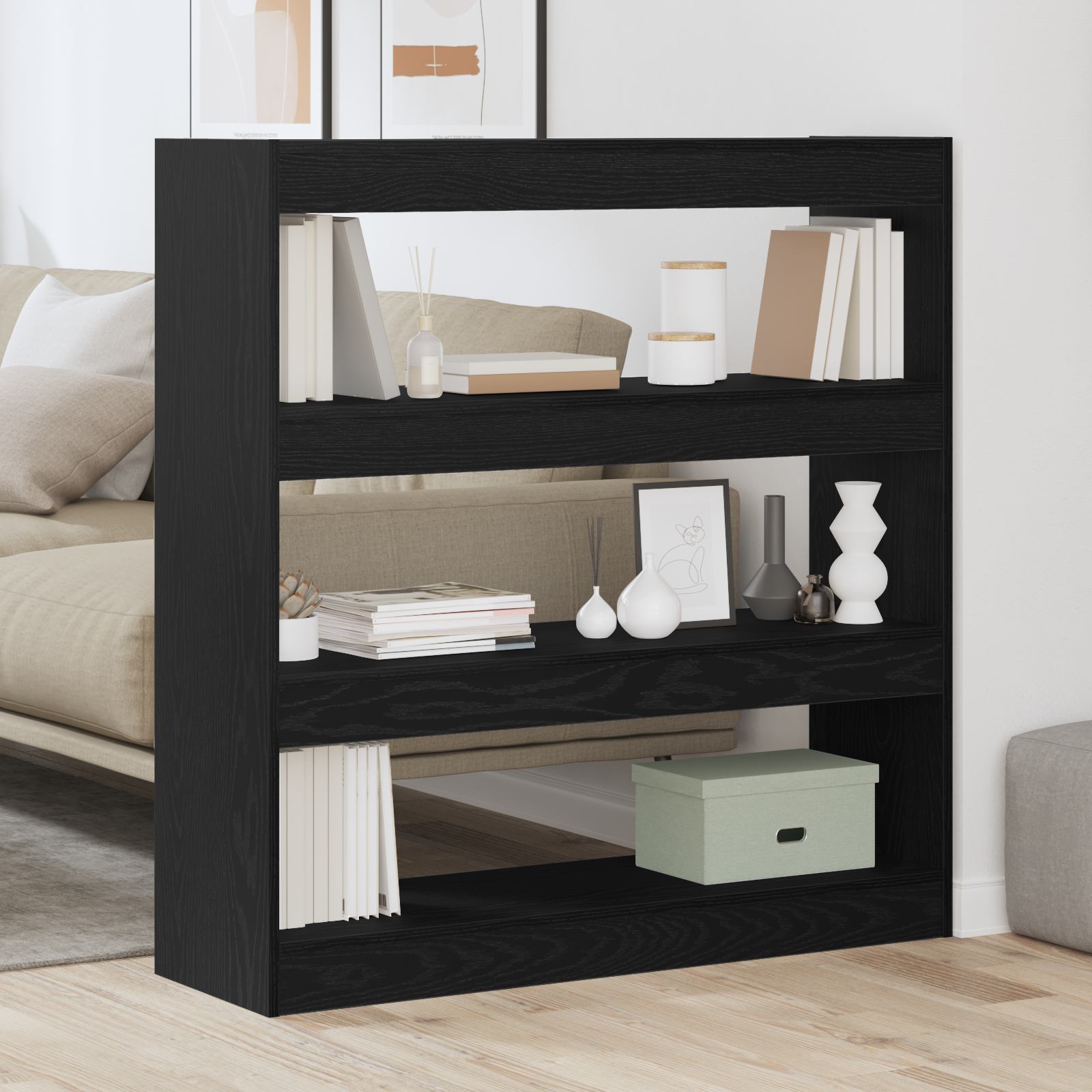 Book Cabinet/Room Divider Black Oak 100x30x103cm Engineered Wood - Image 4