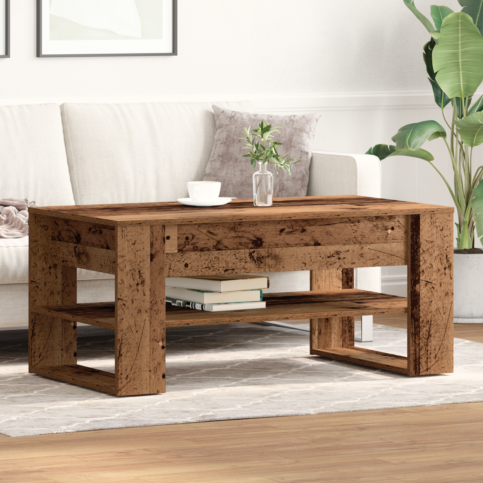 Coffee Table Vintage Wood 102x55x45 cm Made of Engineered Wood