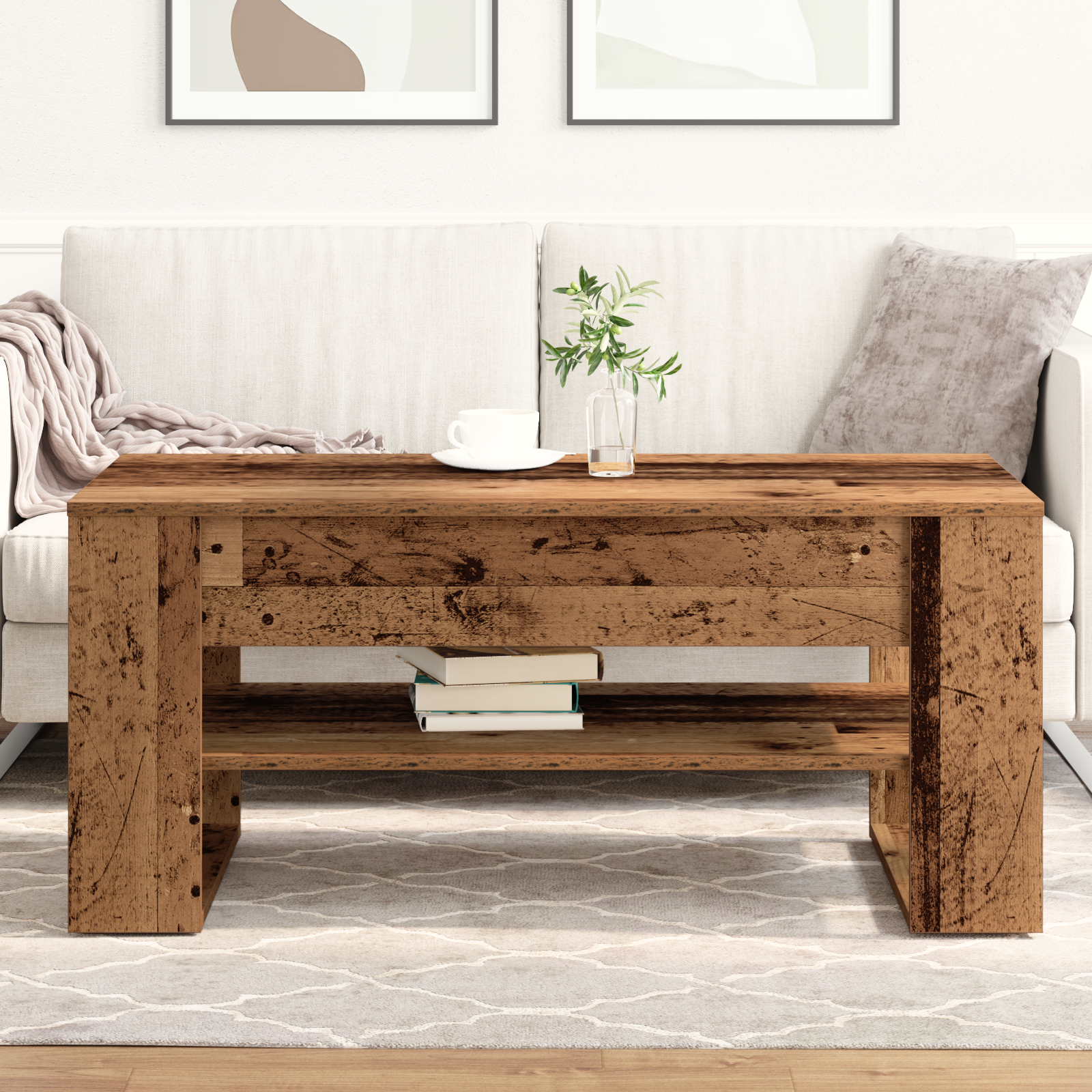 Coffee Table Vintage Wood 102x55x45 cm Made of Engineered Wood - Image 4