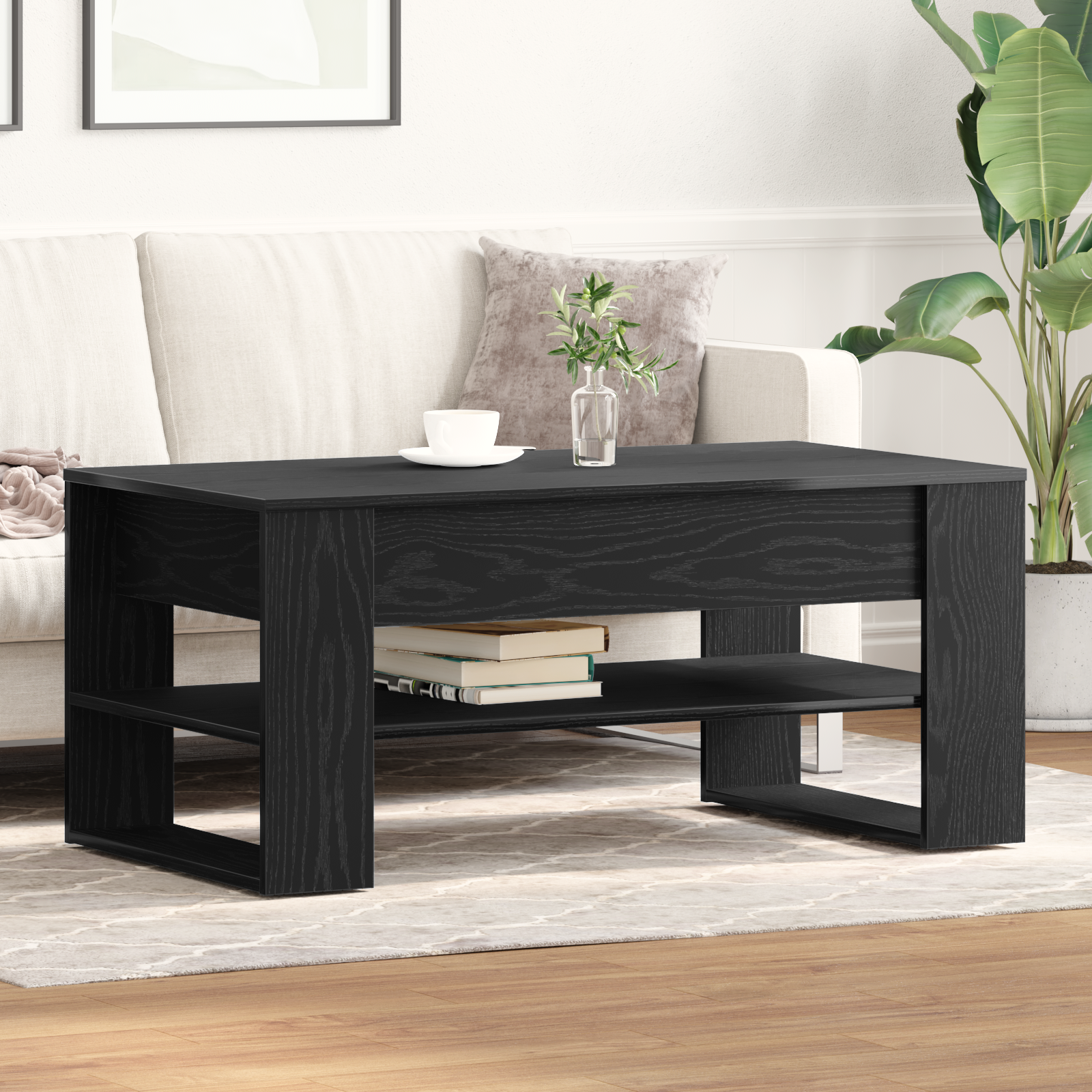Black Oak Coffee Table - 102x55x45 cm, Made of Engineered Wood
