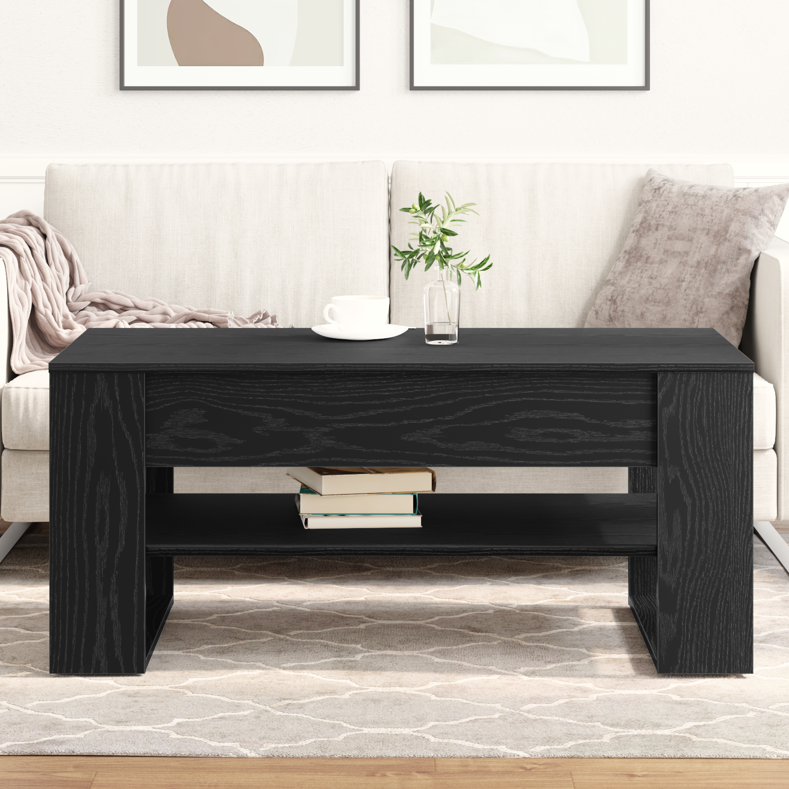 Black Oak Coffee Table - 102x55x45 cm, Made of Engineered Wood - Image 4