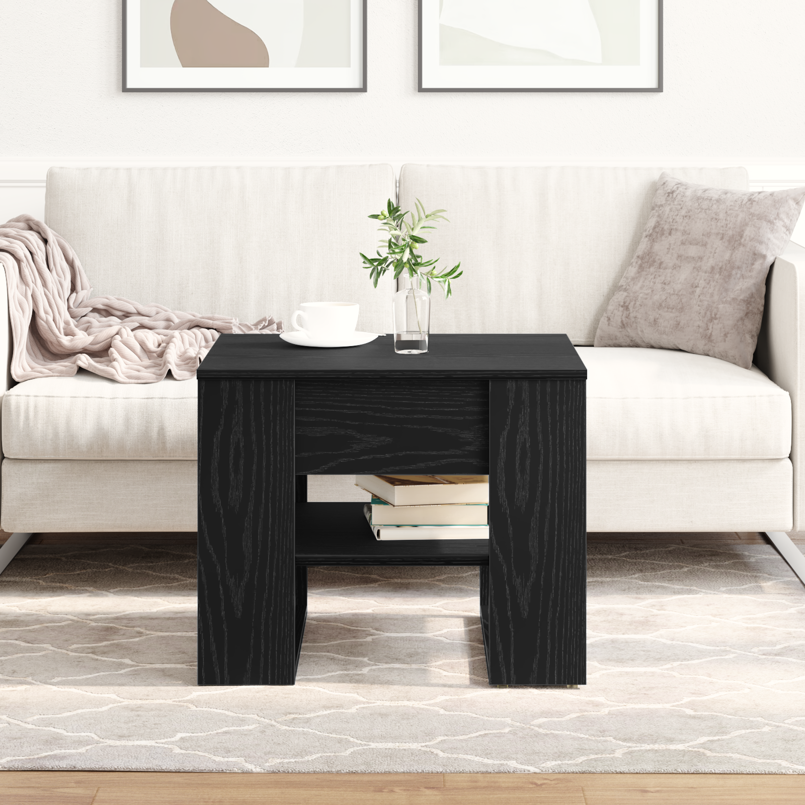 Black Oak Coffee Table 55.5x55x45 cm Made from Engineered Wood - Image 4