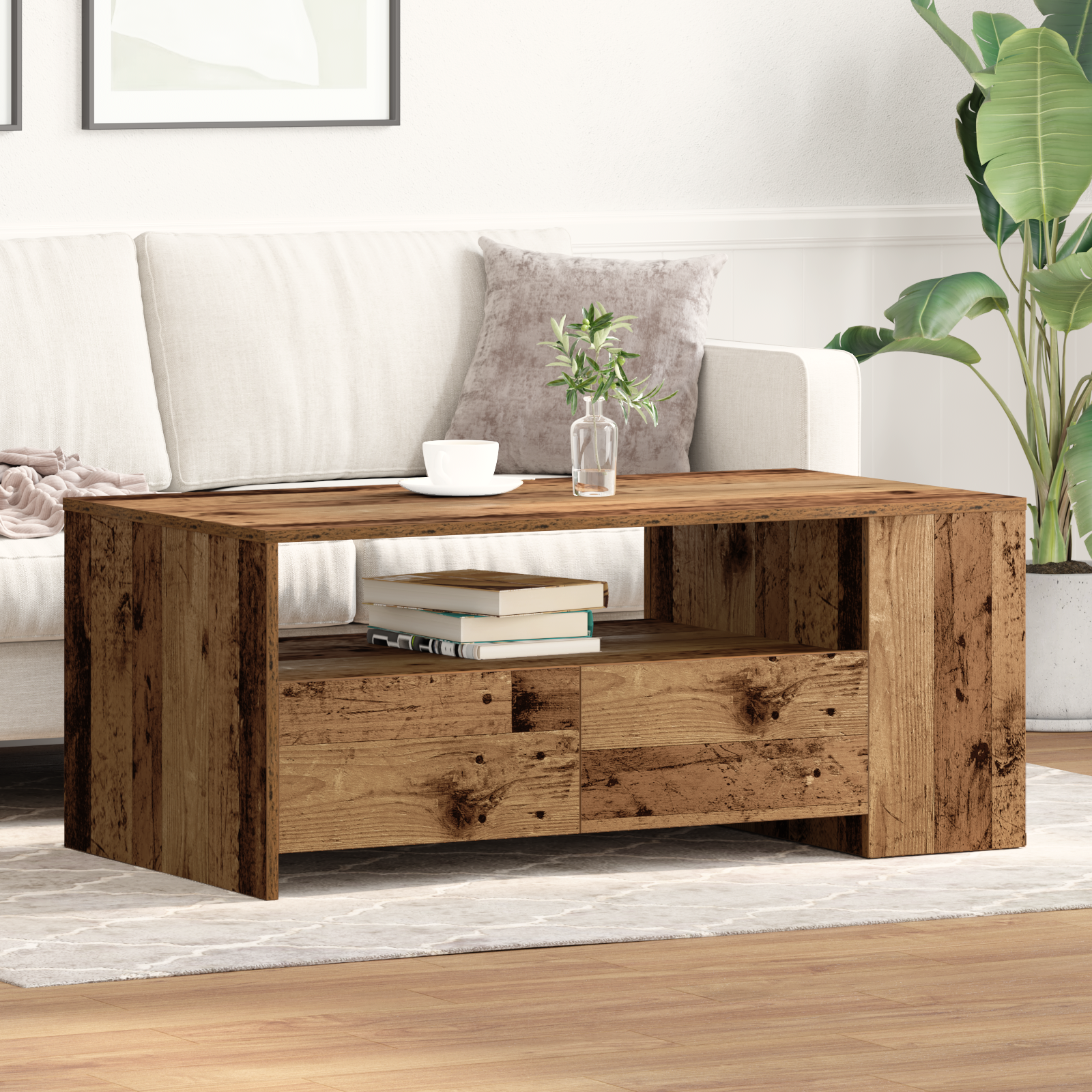 Coffee Table Old Wood 102x55x43,5 cm Engineered Wood