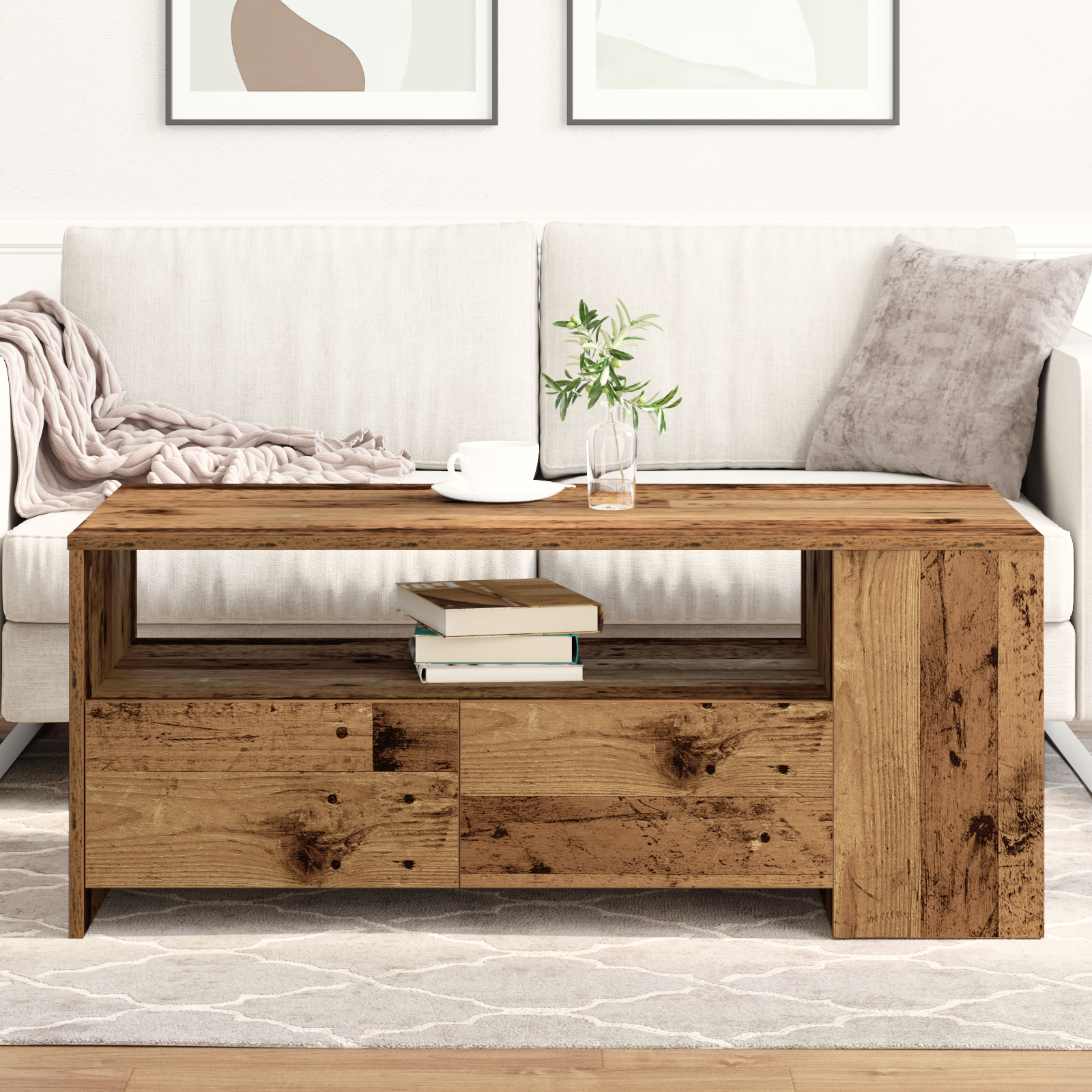 Coffee Table Old Wood 102x55x43,5 cm Engineered Wood - Image 4