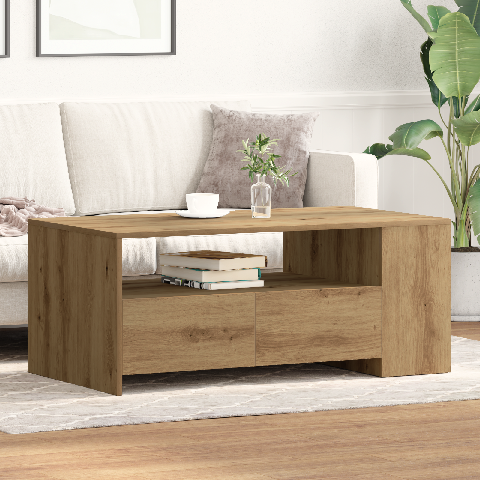 Coffee Table - Artisan Oak - 102x55x43.5 cm - Made of Engineered Wood