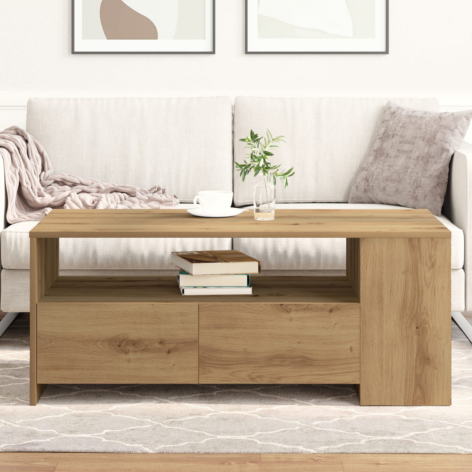 Coffee Table - Artisan Oak - 102x55x43.5 cm - Made of Engineered Wood - Image 4
