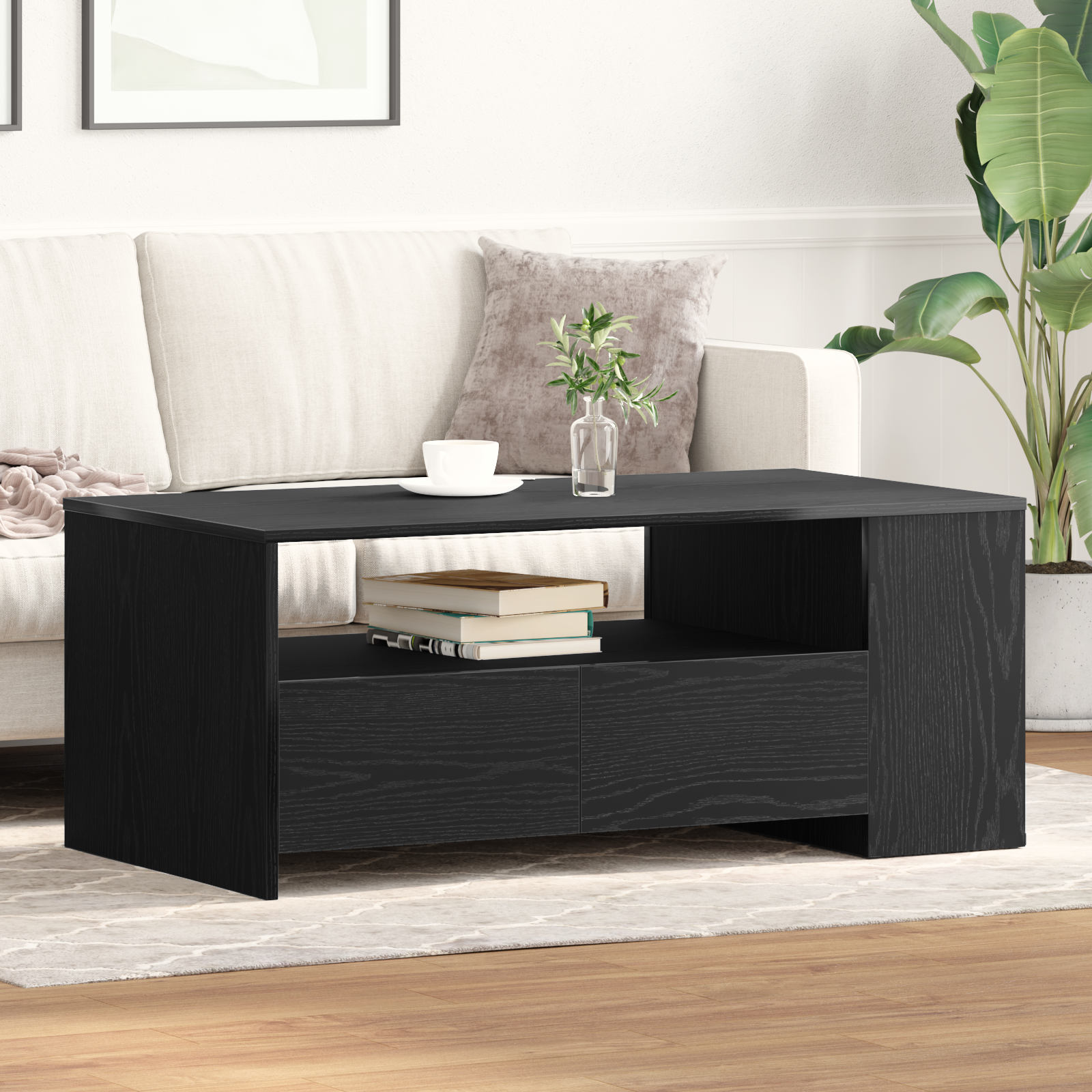 Black Oak Coffee Table 102x55x43.5 cm Made from Engineered Wood