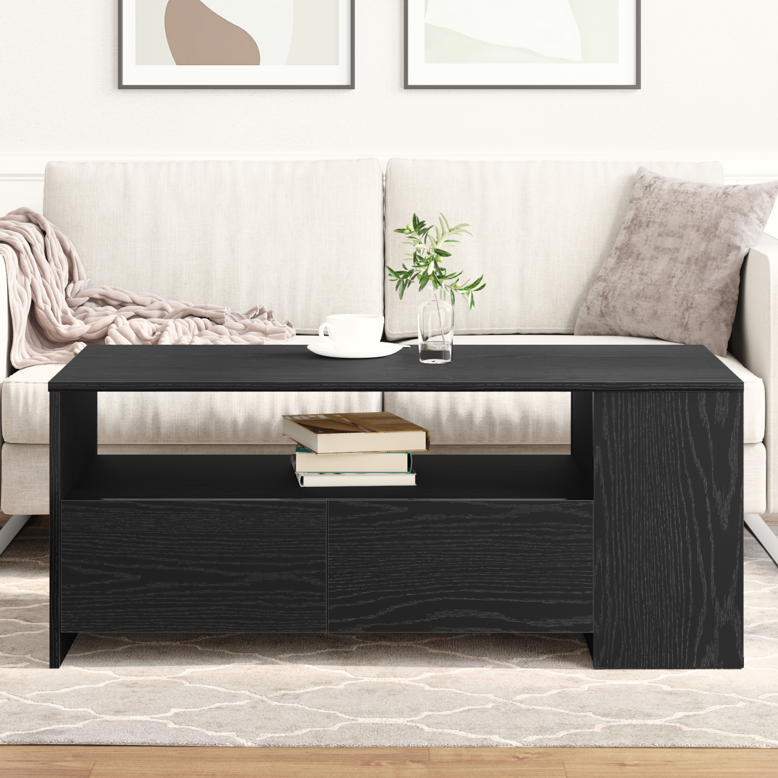 Black Oak Coffee Table 102x55x43.5 cm Made from Engineered Wood - Image 4