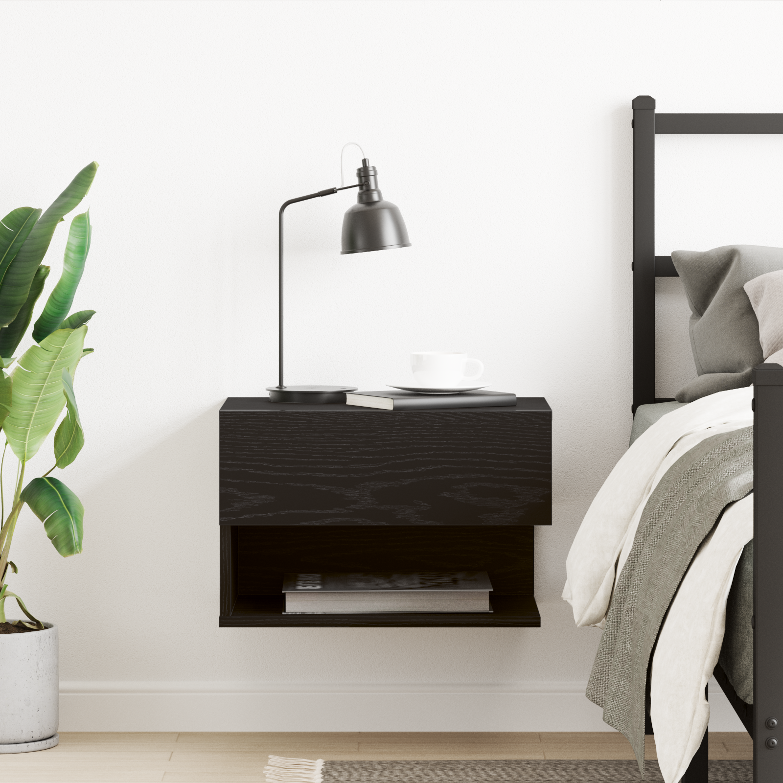 Wall-Mounted Nightstand in Black Oak with Engineered Wood - Image 4
