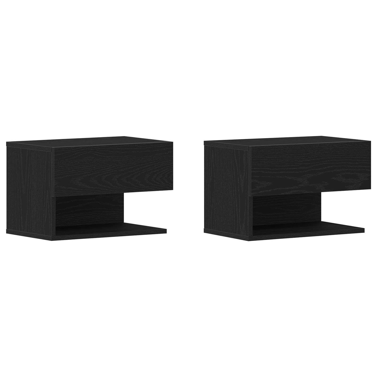 Wall-Mounted Bedside Cabinets (Set of 2) - Black Oak Engineered Wood - Image 2