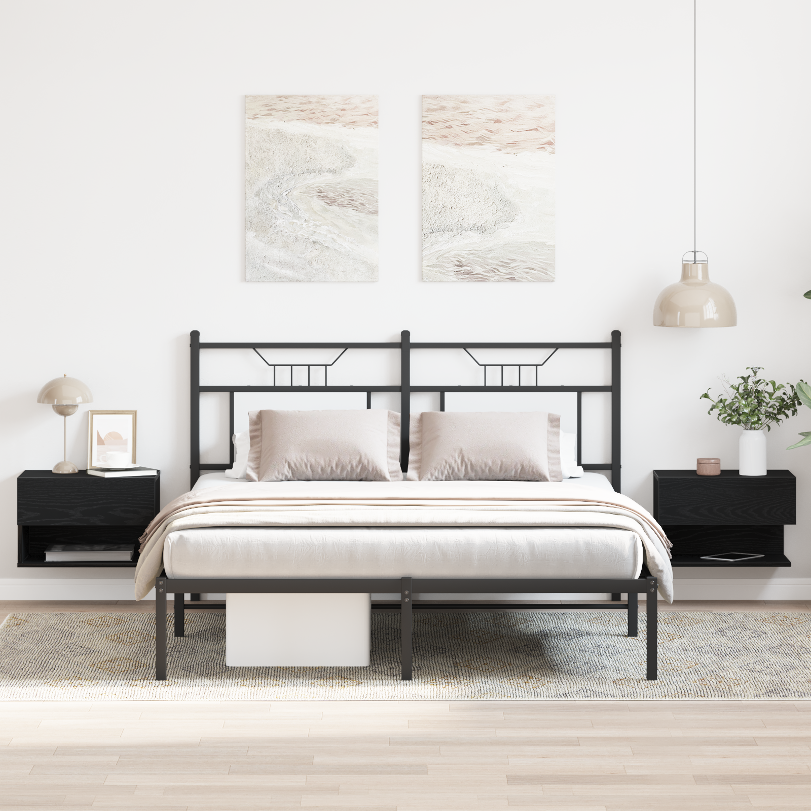 Wall-Mounted Bedside Cabinets (Set of 2) - Black Oak Engineered Wood