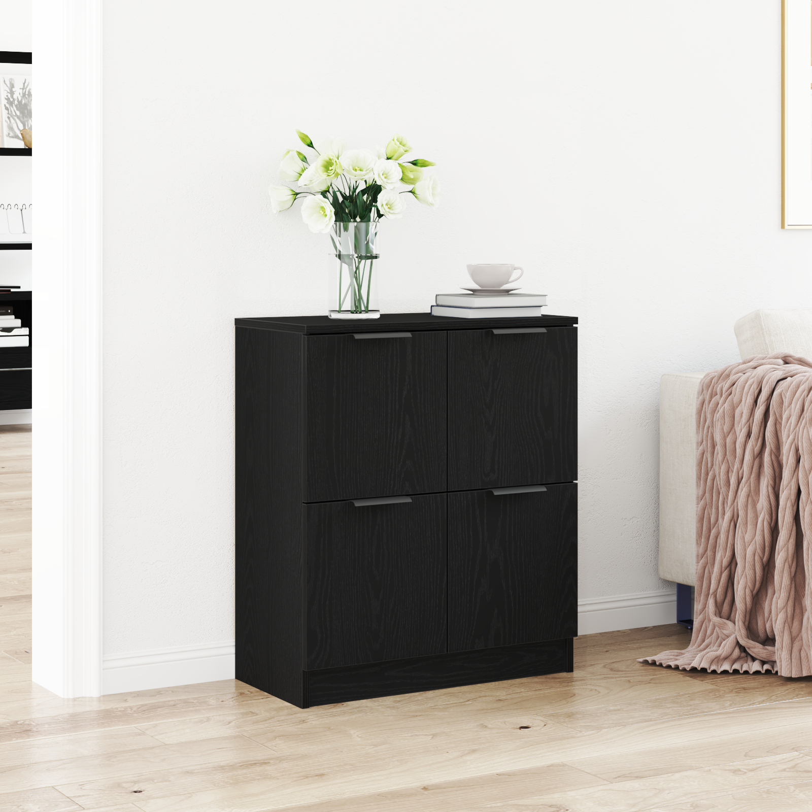 Thumbnail - vidaXL Schwarzer Eichen Sideboard - 60 x 30 x 70 cm - Aus hochwertigem Holzwerkstoff
