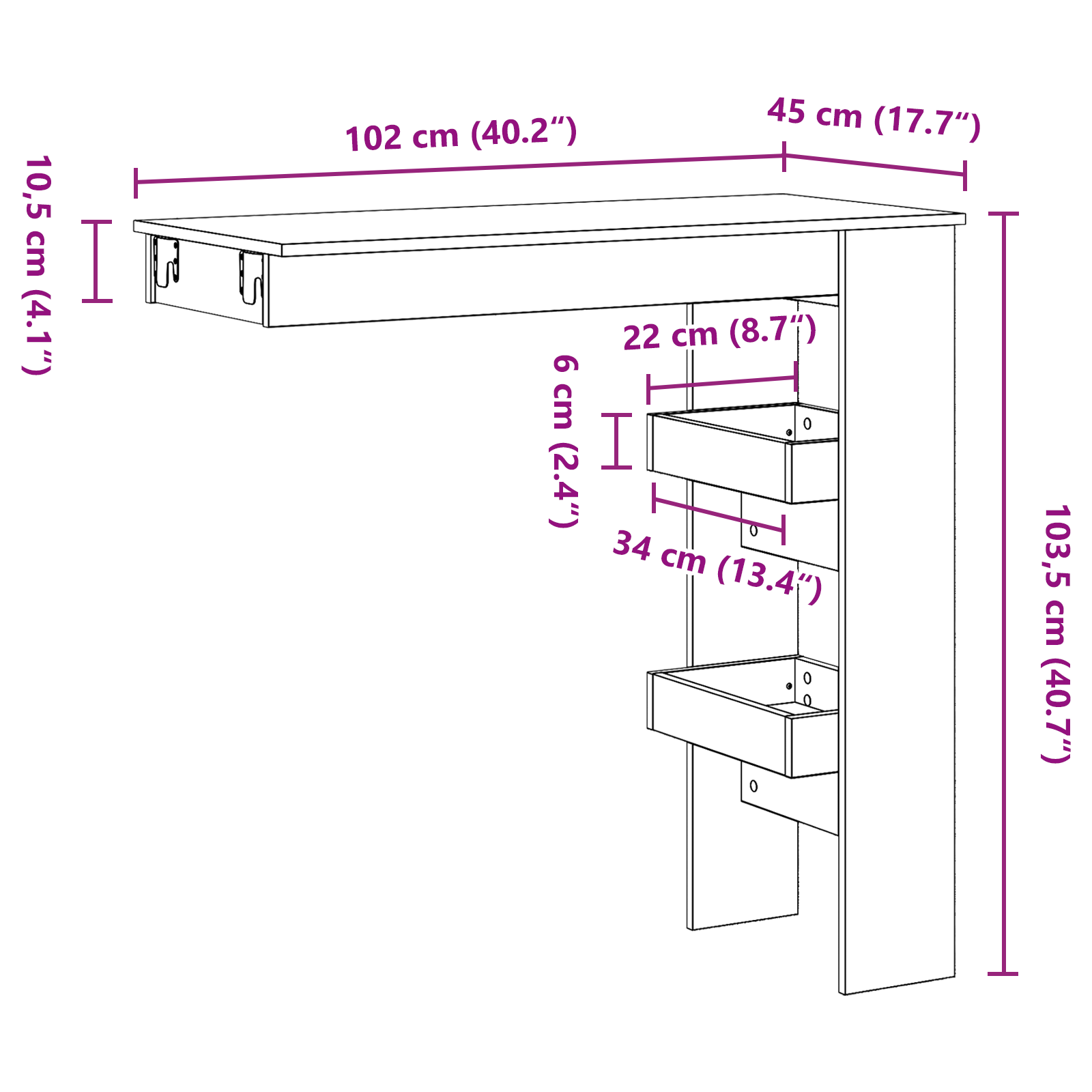 Mesa de bar de pared madera contrachapada Multicolor 102x45x103,5cm vidaXL - Imagen 85 de 116