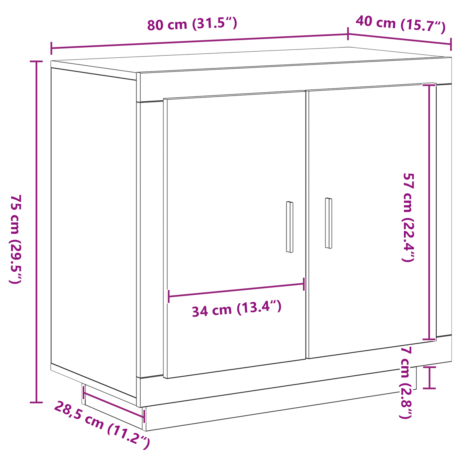 Sideboard Black Oak 80x40x75 cm Engineered Wood - Image 11