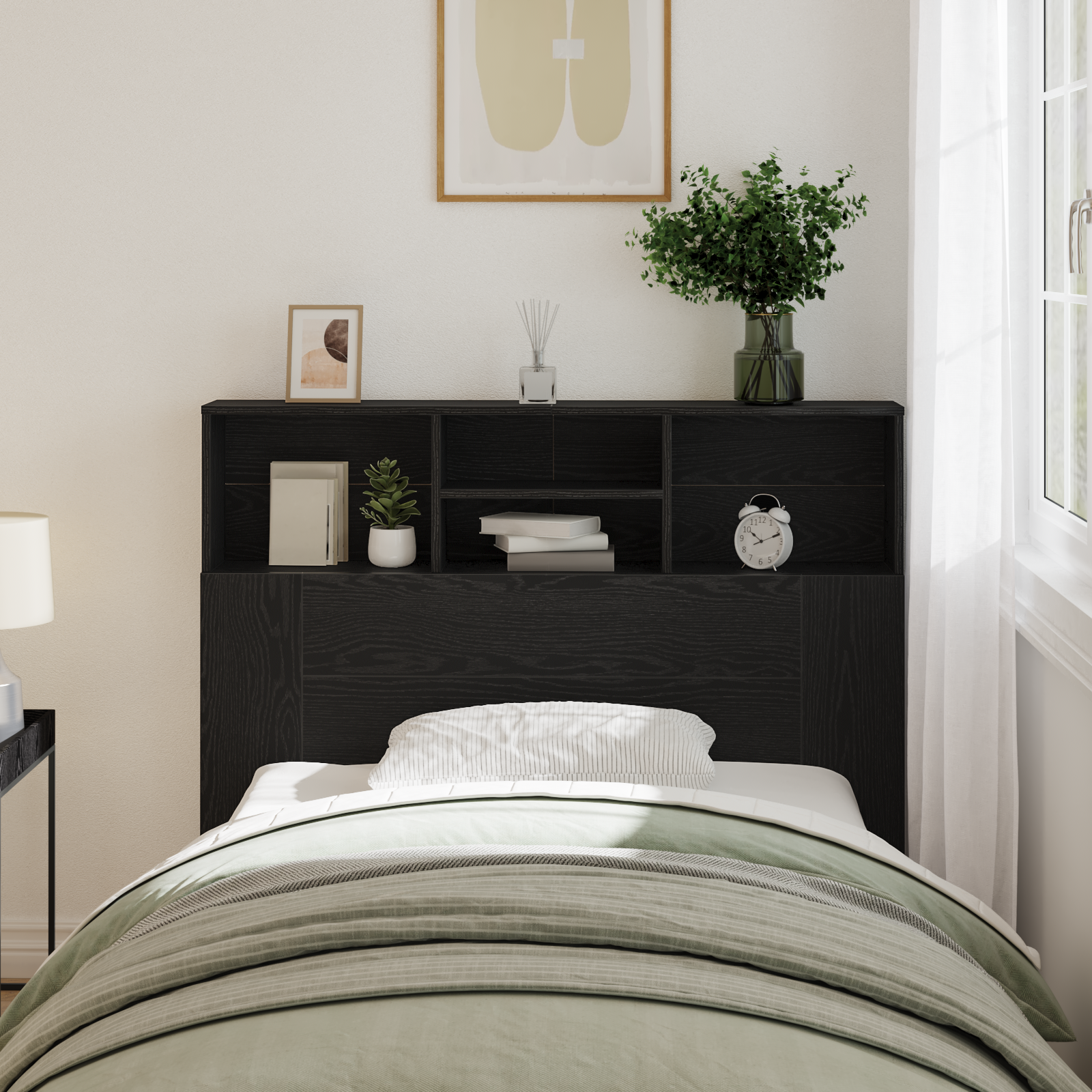 Headboard Cabinet Black Oak 120x19x103.5 cm Engineered Wood