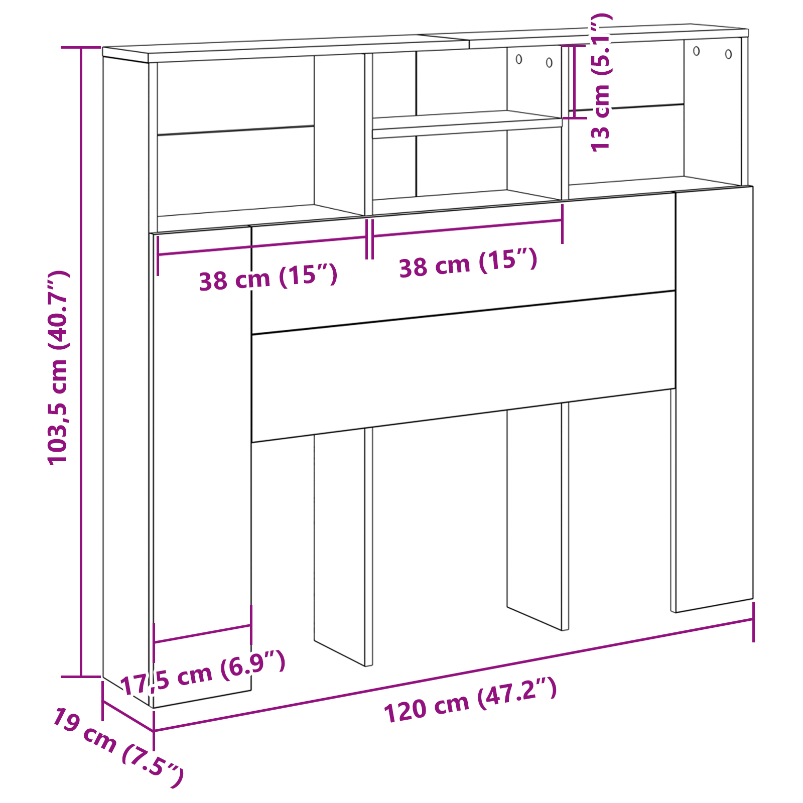 Headboard Cabinet Black Oak 120x19x103.5 cm Engineered Wood - Image 9