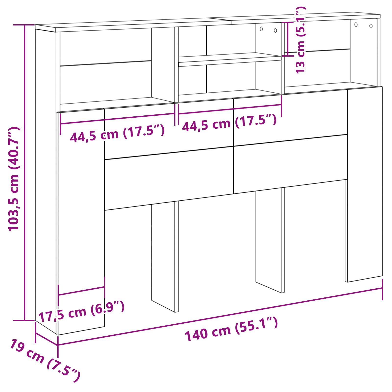 Headboard Cabinet - Black Oak, 140x19x103.5 cm, Made of Engineered Wood - Image 9