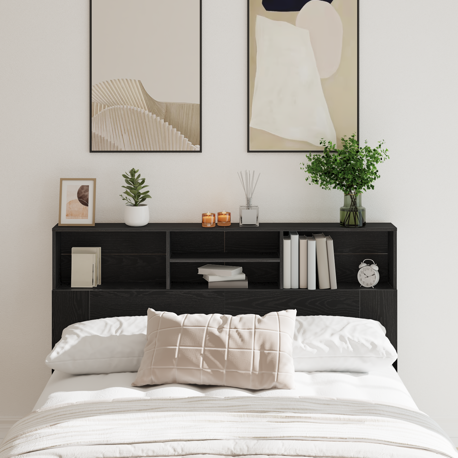 Thumbnail - vidaXL Kopfteilschrank in Schwarz Eiche - 160x19x103,5 cm, aus Holzwerkstoff gefertigt.