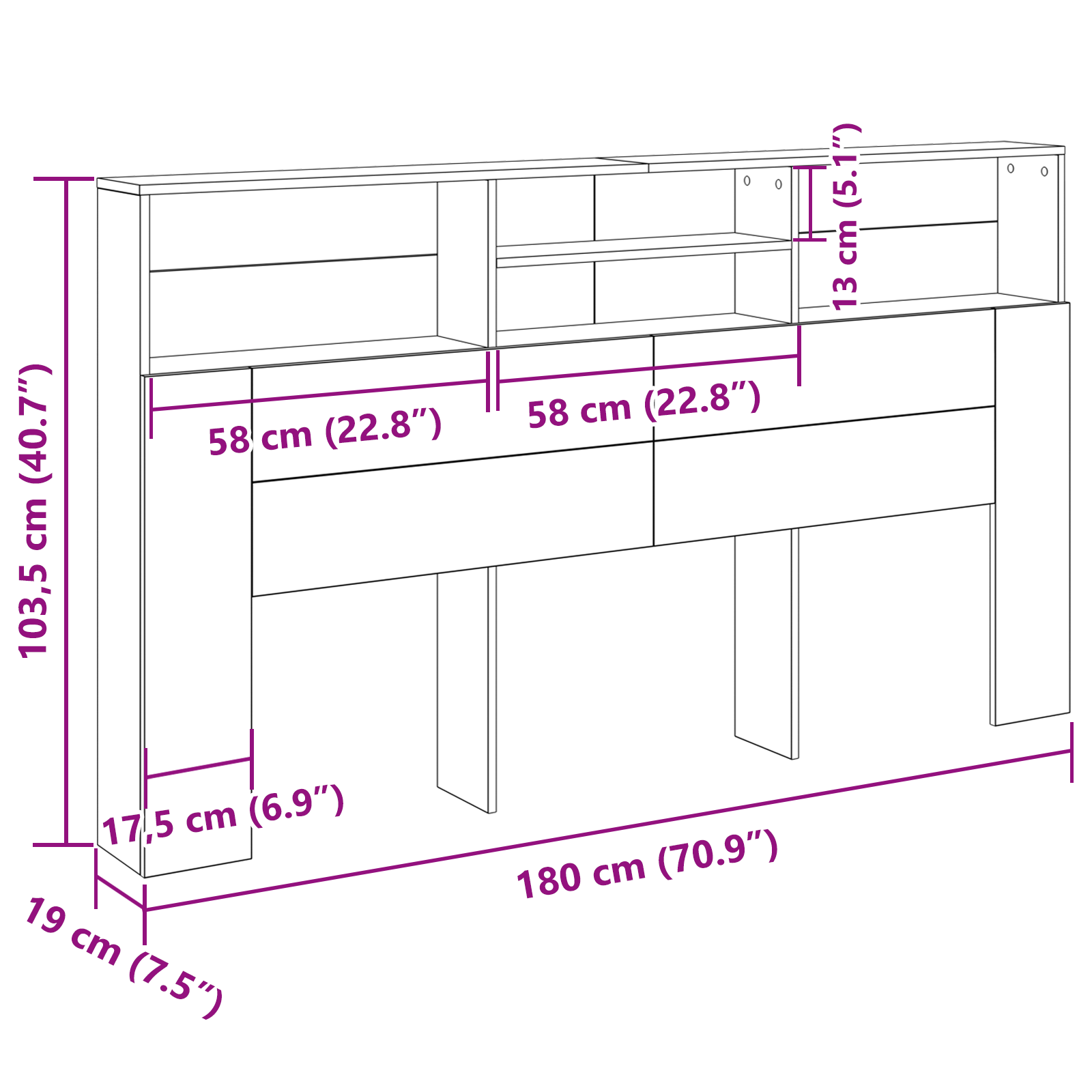 Headboard Cabinet Black Oak 180x19x103,5 cm - Image 8