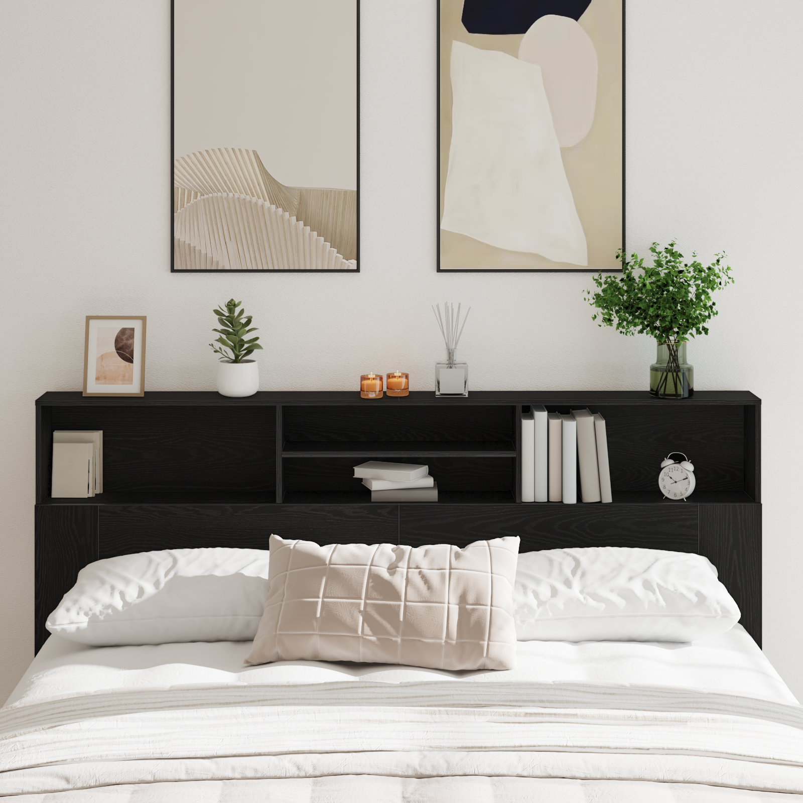 Black Oak Headboard Cabinet, 200x19x103.5 cm, Engineered Wood