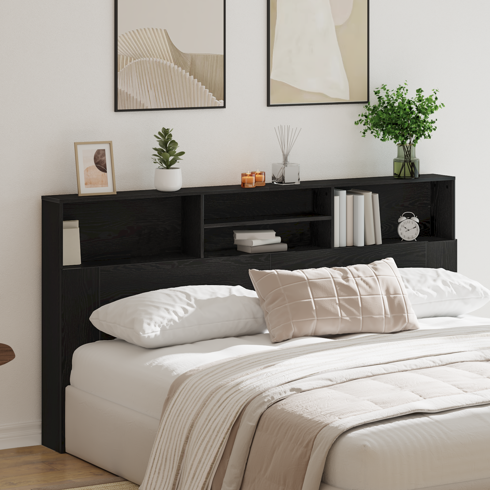 Black Oak Headboard Cabinet, 200x19x103.5 cm, Engineered Wood - Image 4