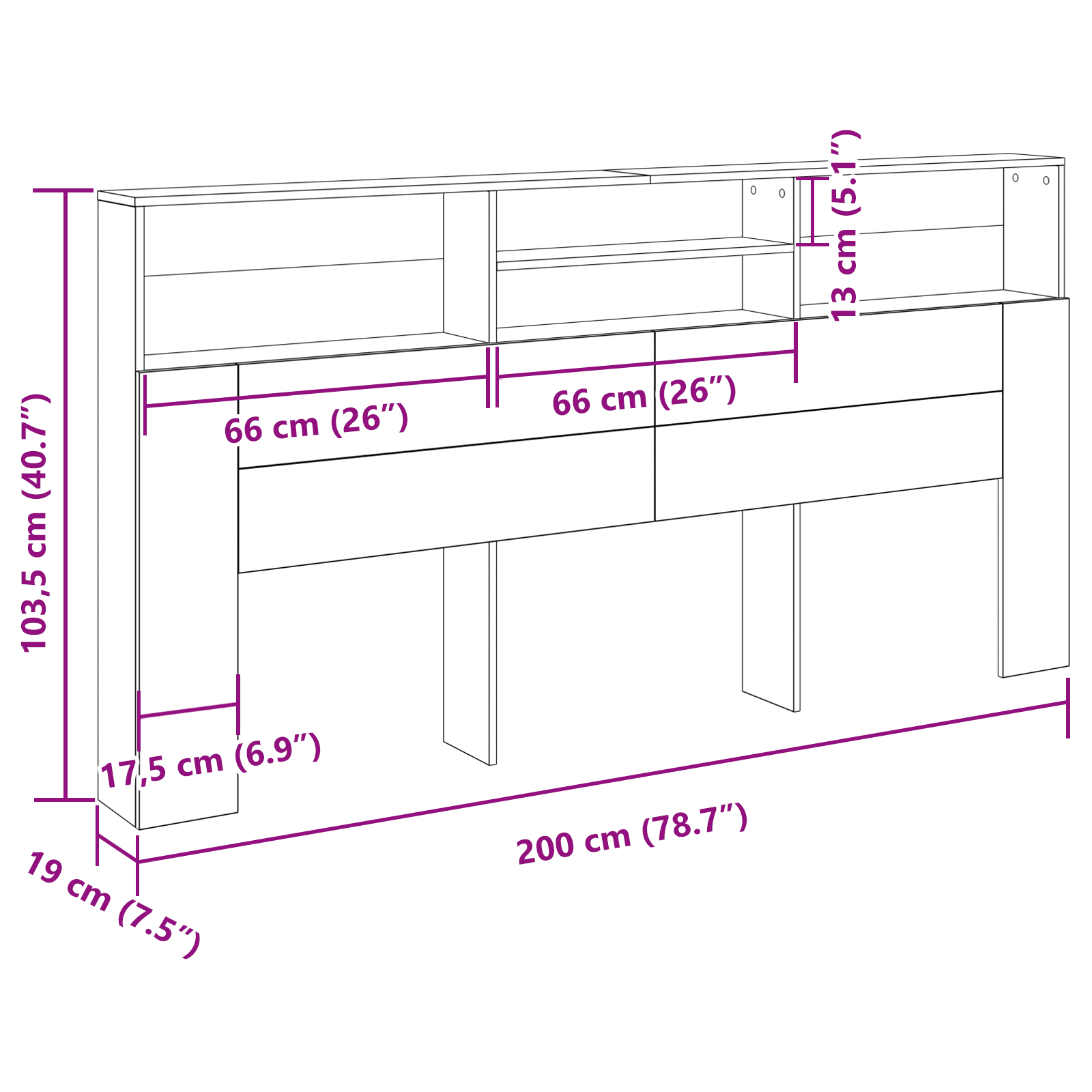 Black Oak Headboard Cabinet, 200x19x103.5 cm, Engineered Wood - Image 9