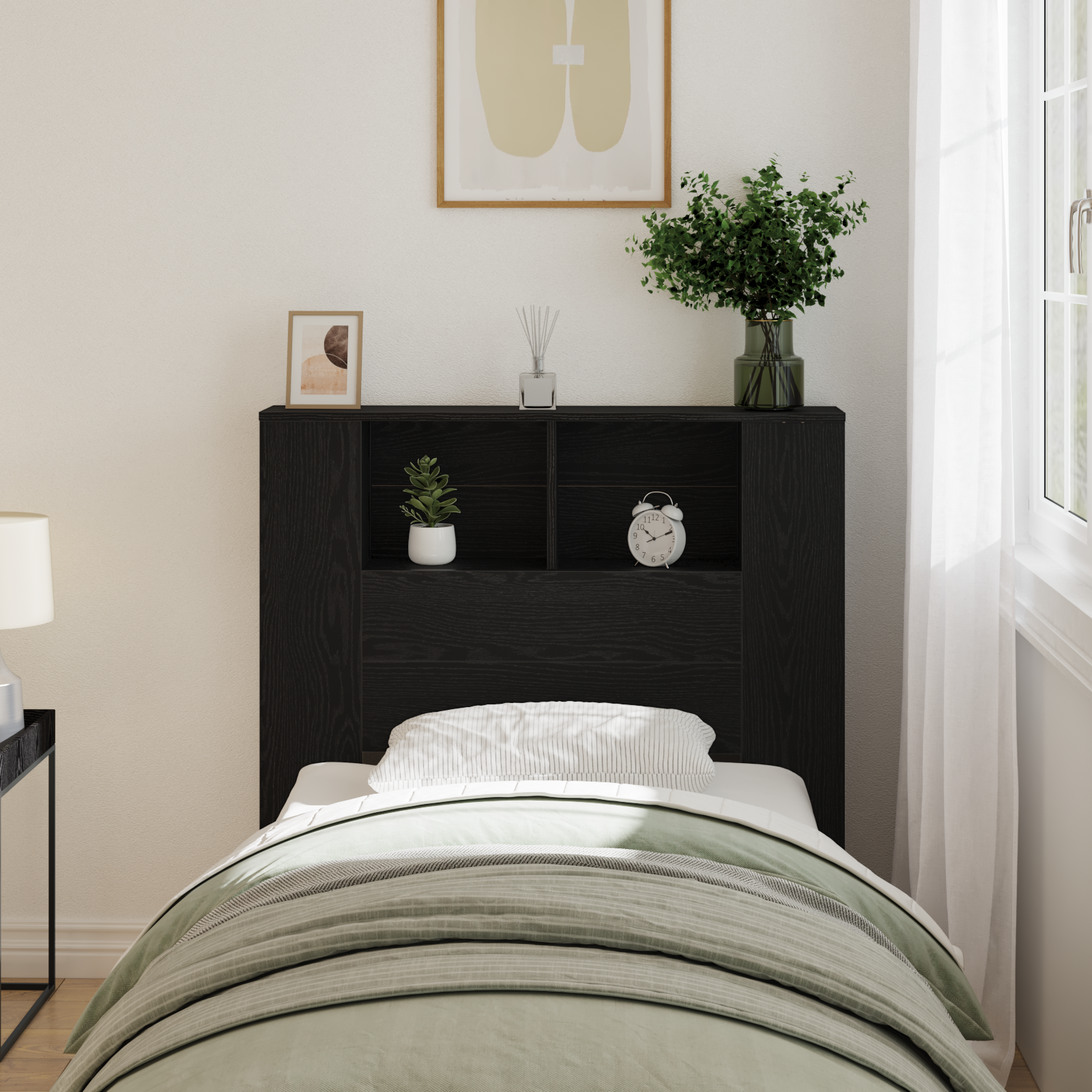 Headboard Cabinet Black Oak 100x19x104.5 cm Made of Engineered Wood