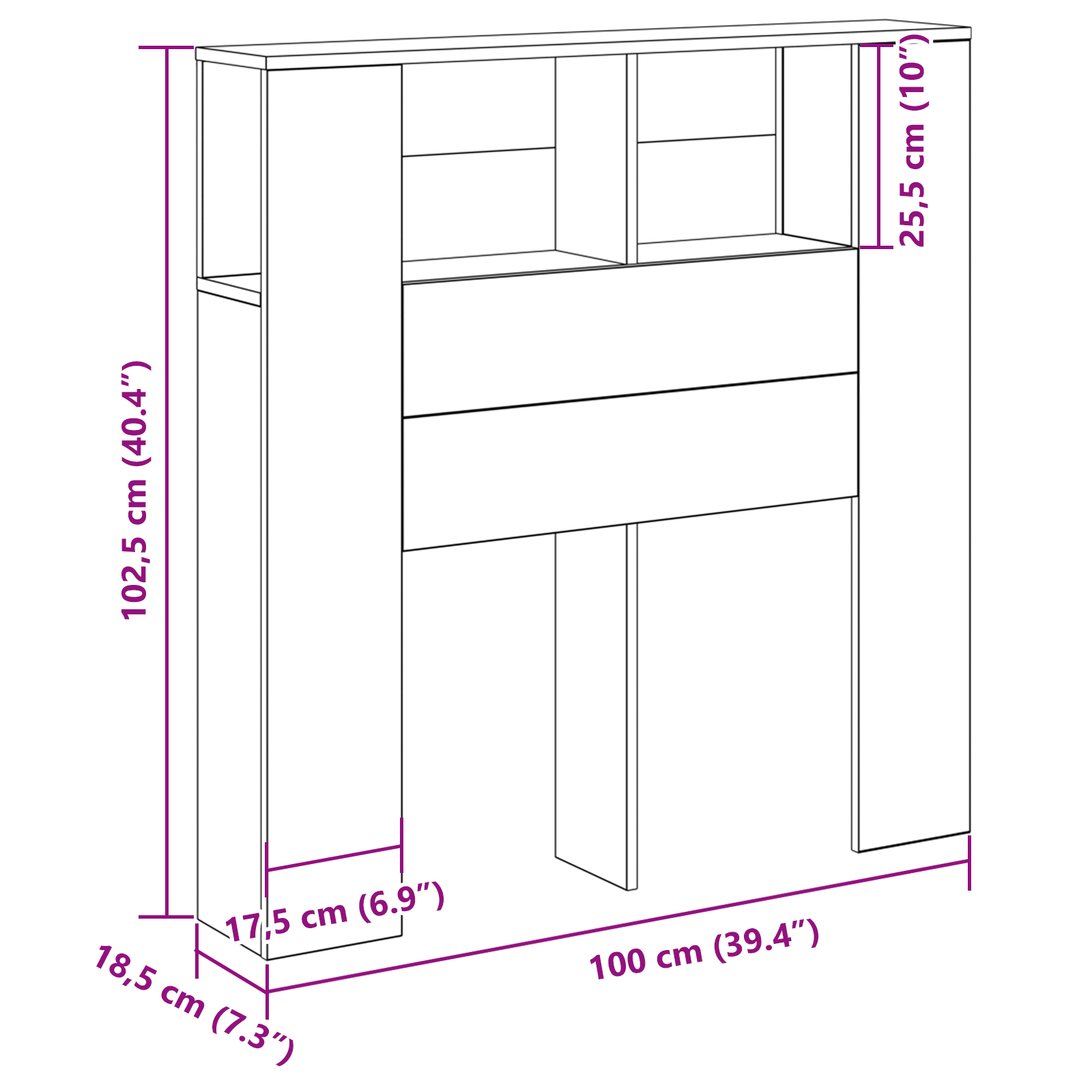 Headboard Cabinet Black Oak 100x19x104.5 cm Made of Engineered Wood - Image 9