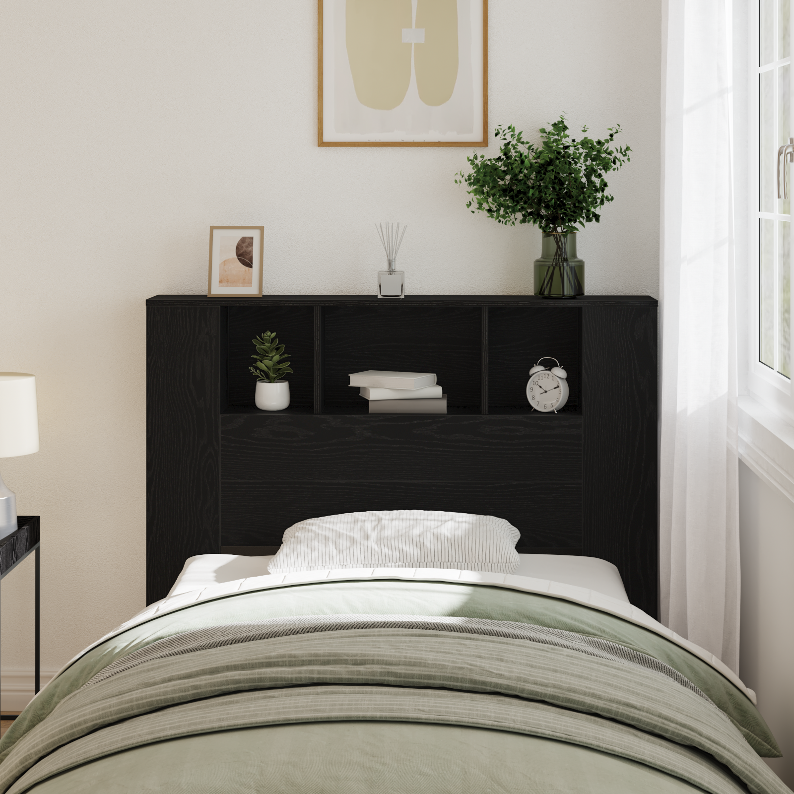 Headboard Cabinet Black Oak 120x19x104,5 cm Engineered Wood