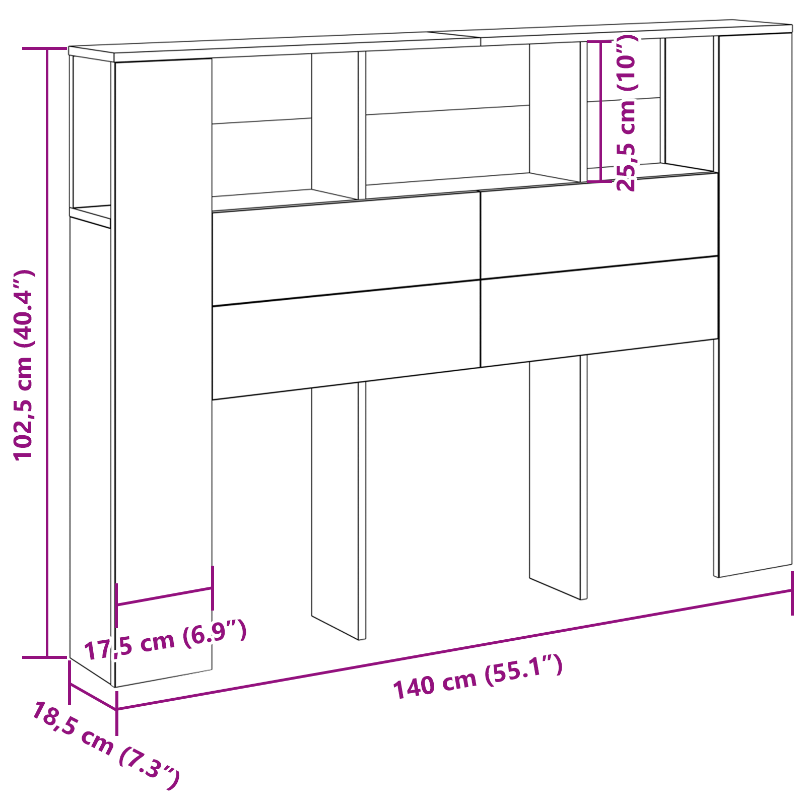 Black Oak Headboard Cabinet - 140x19x104.5 cm - Made from Engineered Wood - Image 8