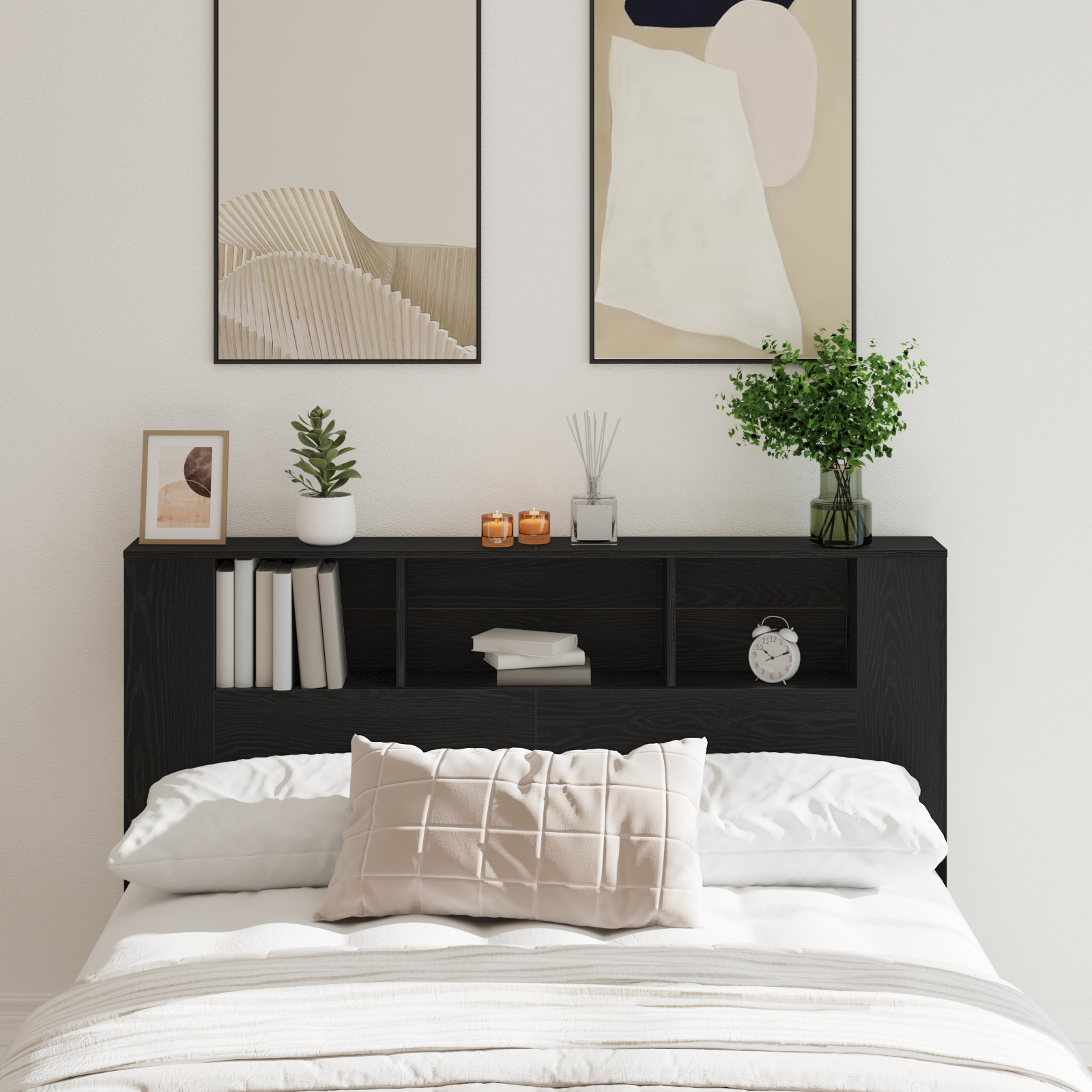 Black Oak Headboard Cabinet - 160x19x104.5 cm Made from Engineered Wood