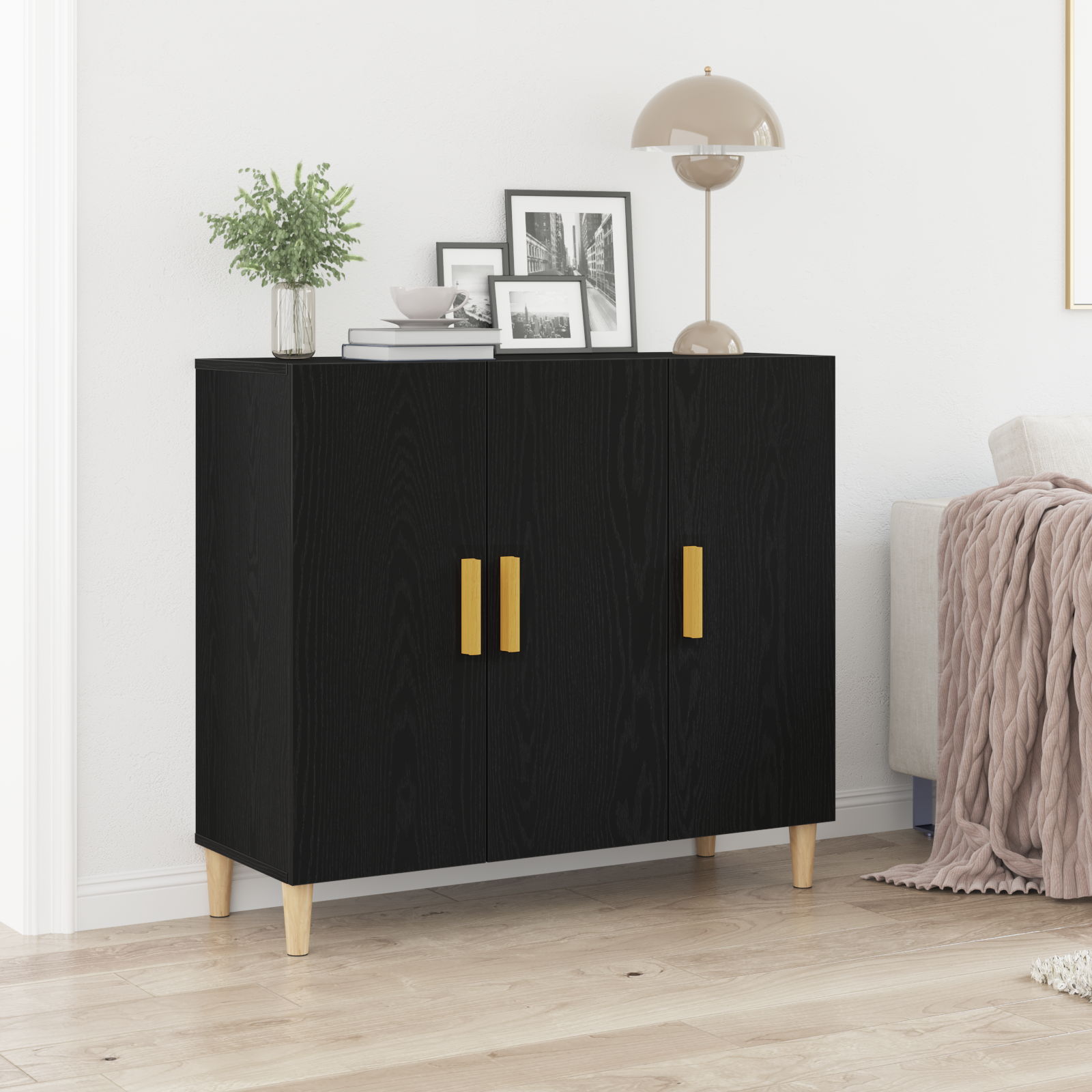 Black Oak Sideboard 90x34x80 cm Made from Engineered Wood