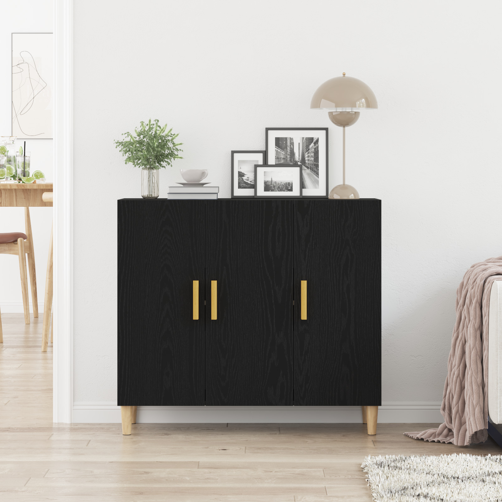 Black Oak Sideboard 90x34x80 cm Made from Engineered Wood - Image 4
