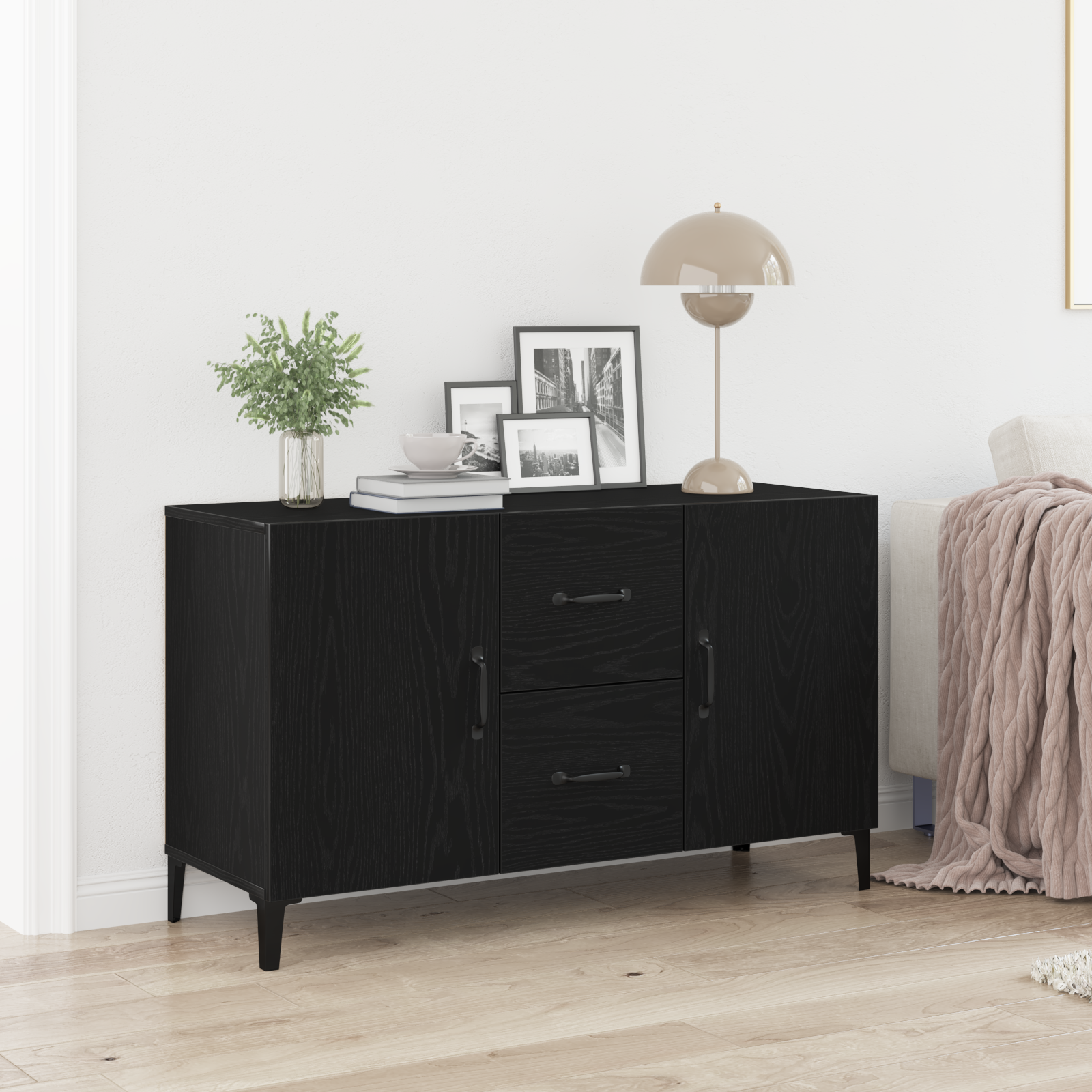 Black Oak Sideboard - 100 x 36 x 60 cm - Made of Engineered Wood
