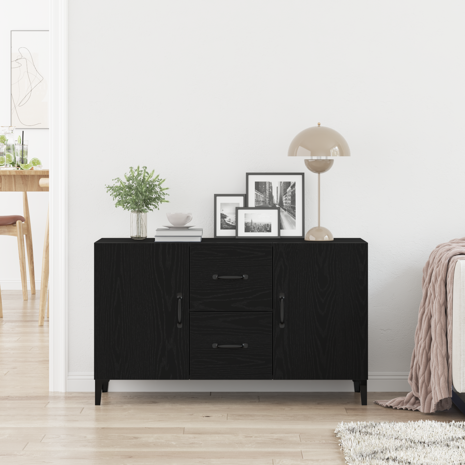 Black Oak Sideboard - 100 x 36 x 60 cm - Made of Engineered Wood - Image 4